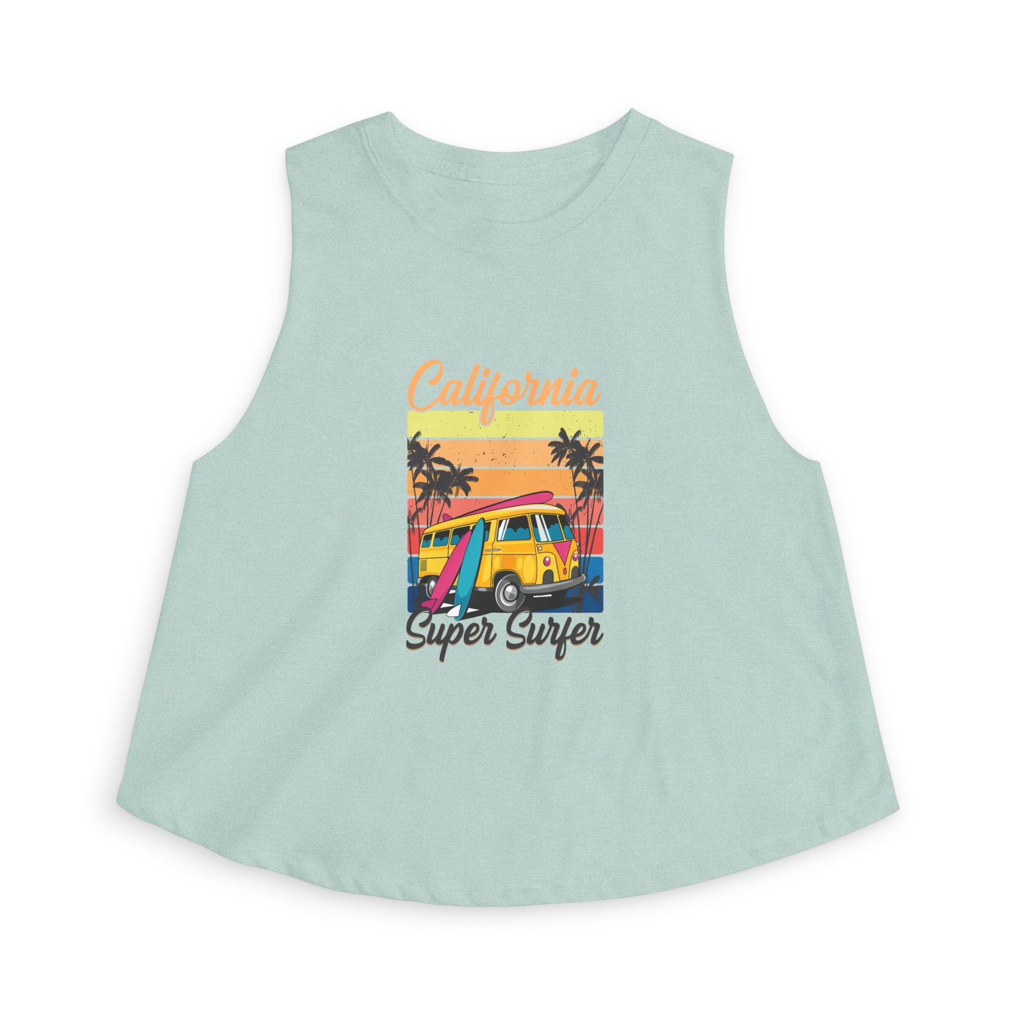 California Super Surfer Crop Top Retro Beach Van Surf Graphic