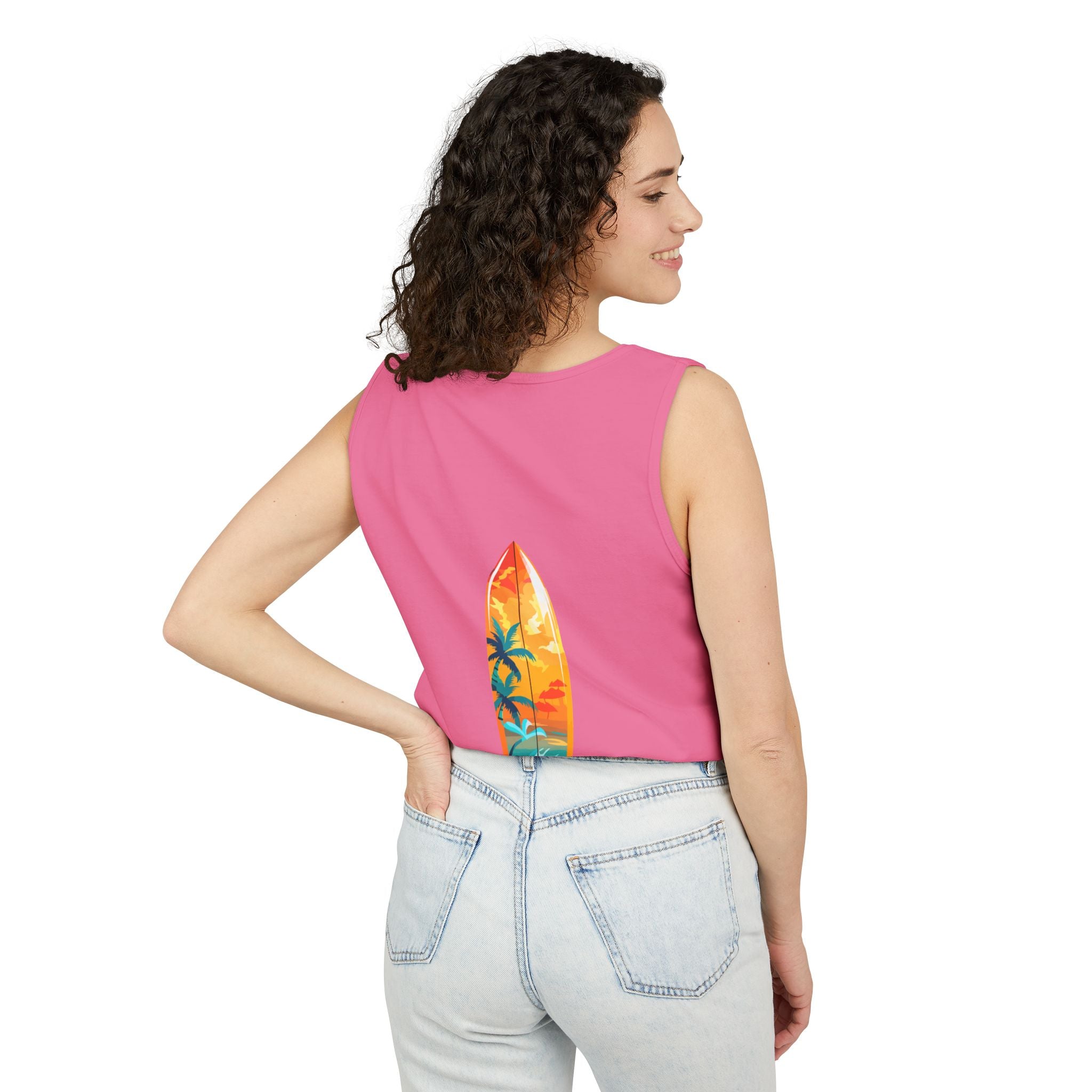 California Paradise Palm Tank Top Retro Beach Sunset Graphic