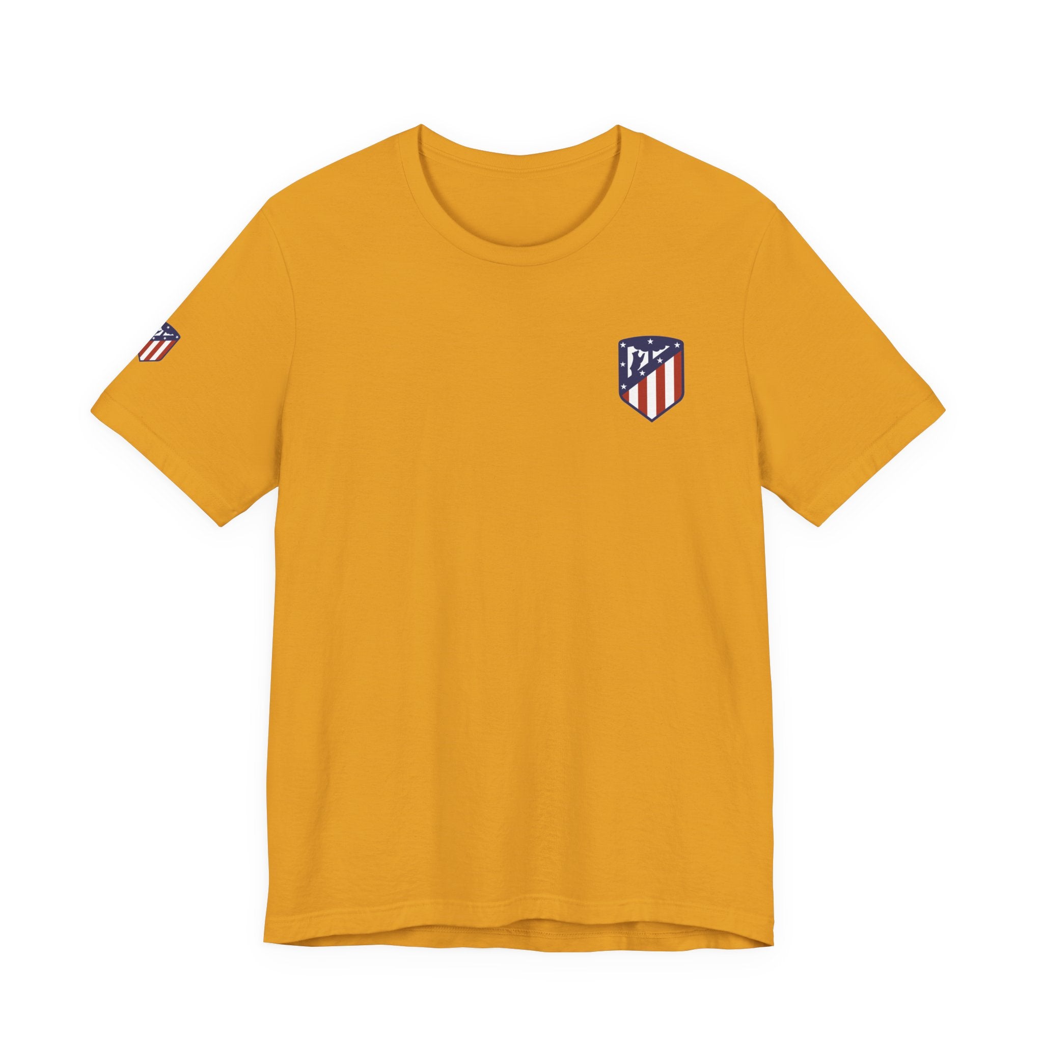 Atletico Madrid Shield T-Shirt Front Chest & Sleeve Logo Soccer Tee