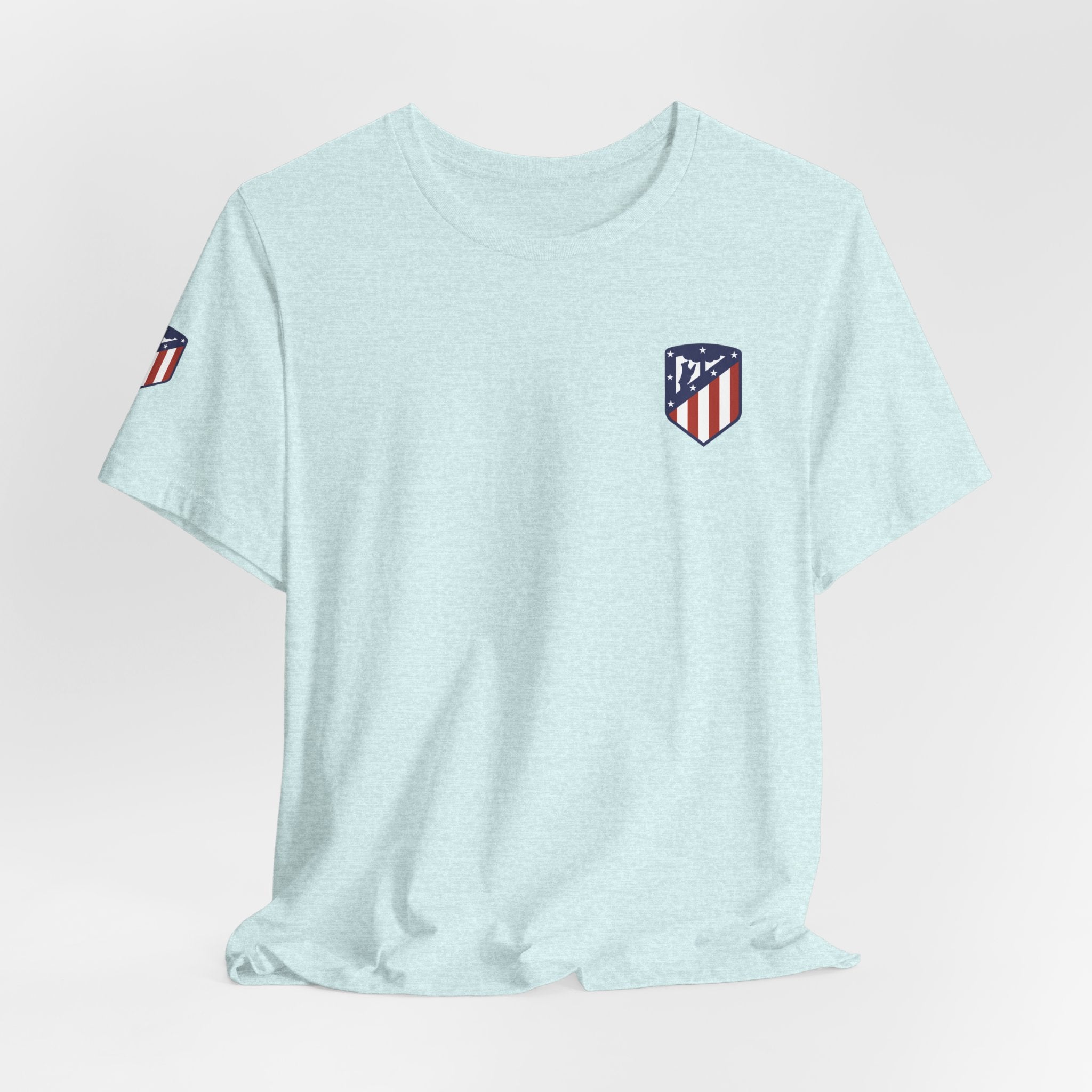 Atletico Madrid Shield T-Shirt Front Chest & Sleeve Logo Soccer Tee