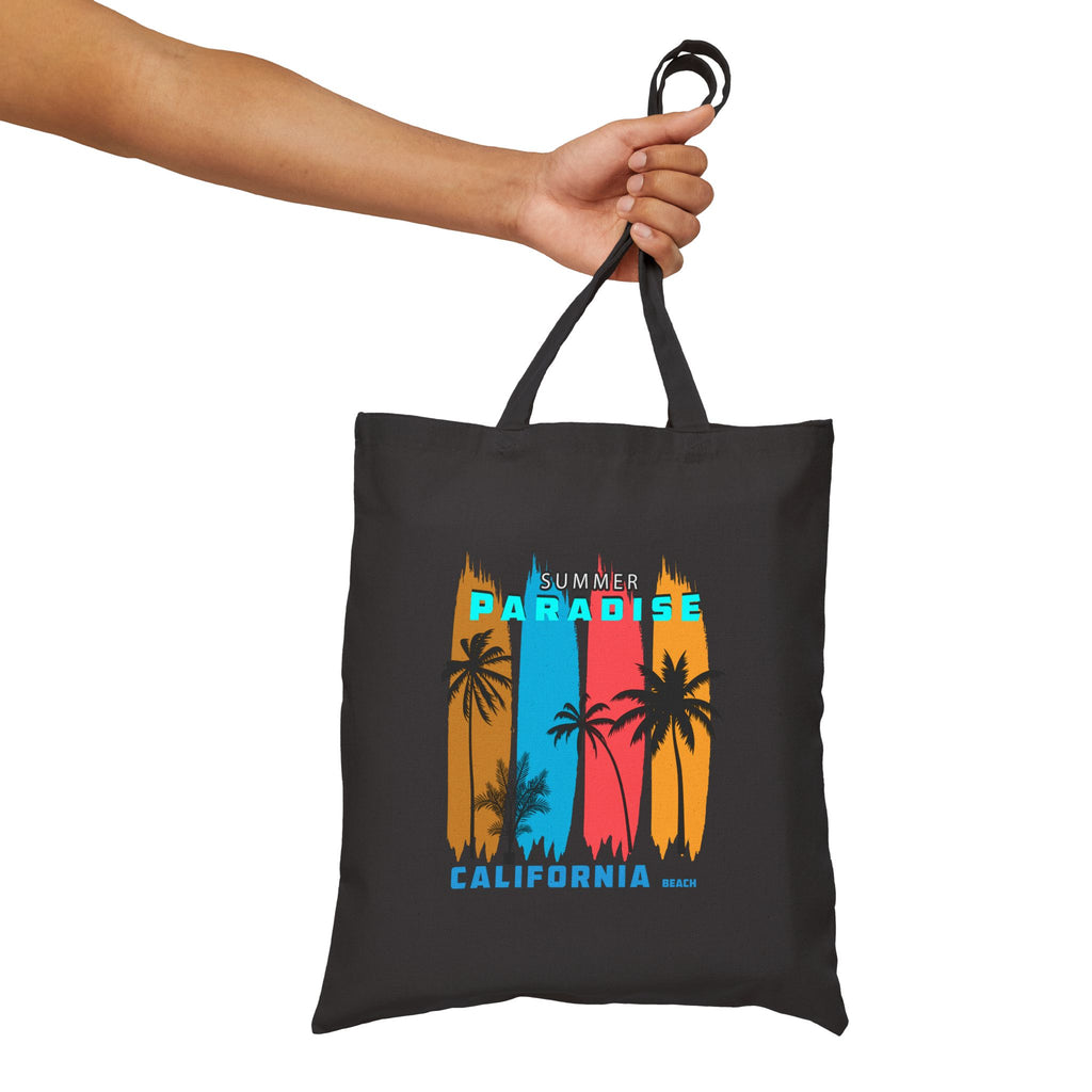 California Paradise Tote Bag  Beach Surf Canvas Tote (Palm Trees, Surfboard)
