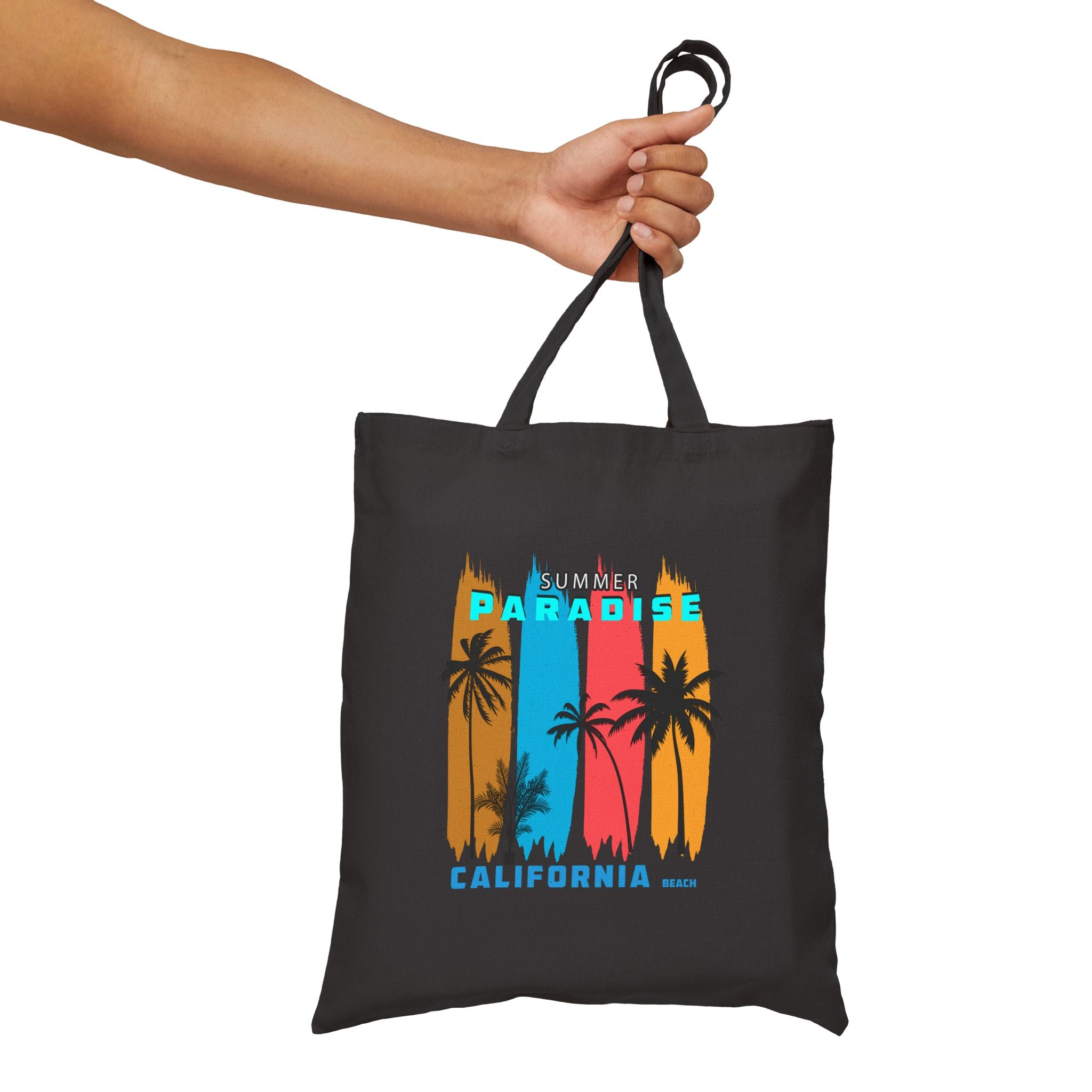 California Paradise Tote Bag  Beach Surf Canvas Tote (Palm Trees, Surfboard)