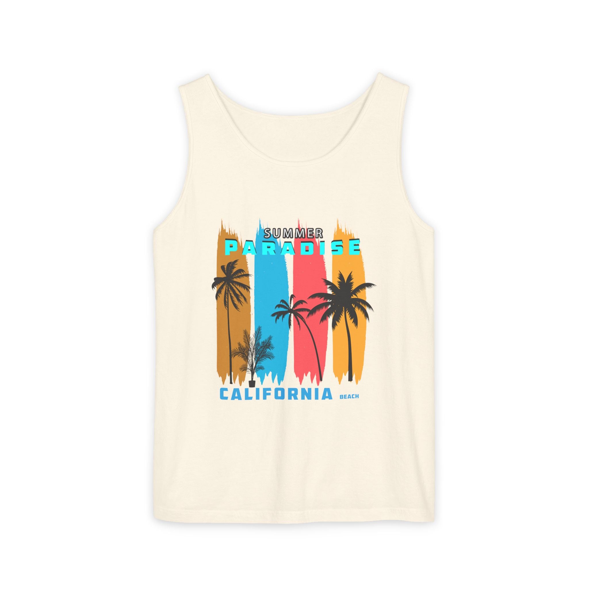 California Paradise Palm Tank Top Retro Beach Sunset Graphic