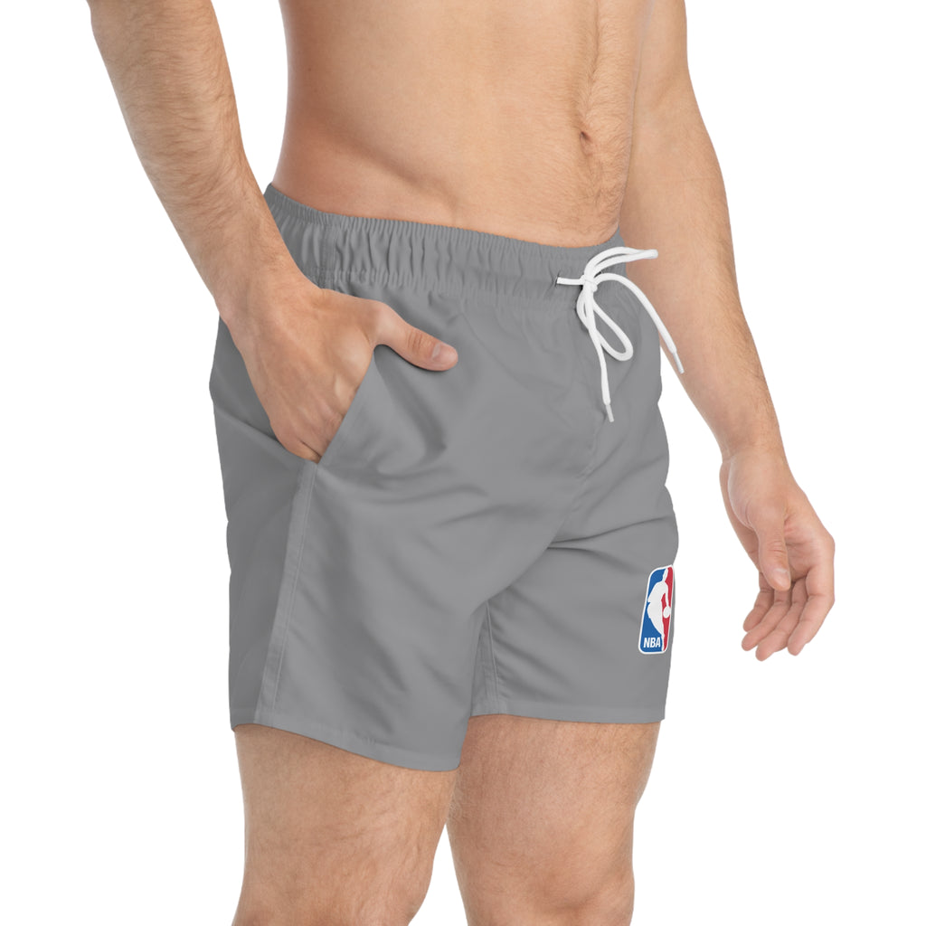 NBA Logo Swim Trunks  Men’s Grey Athletic Swim Shorts