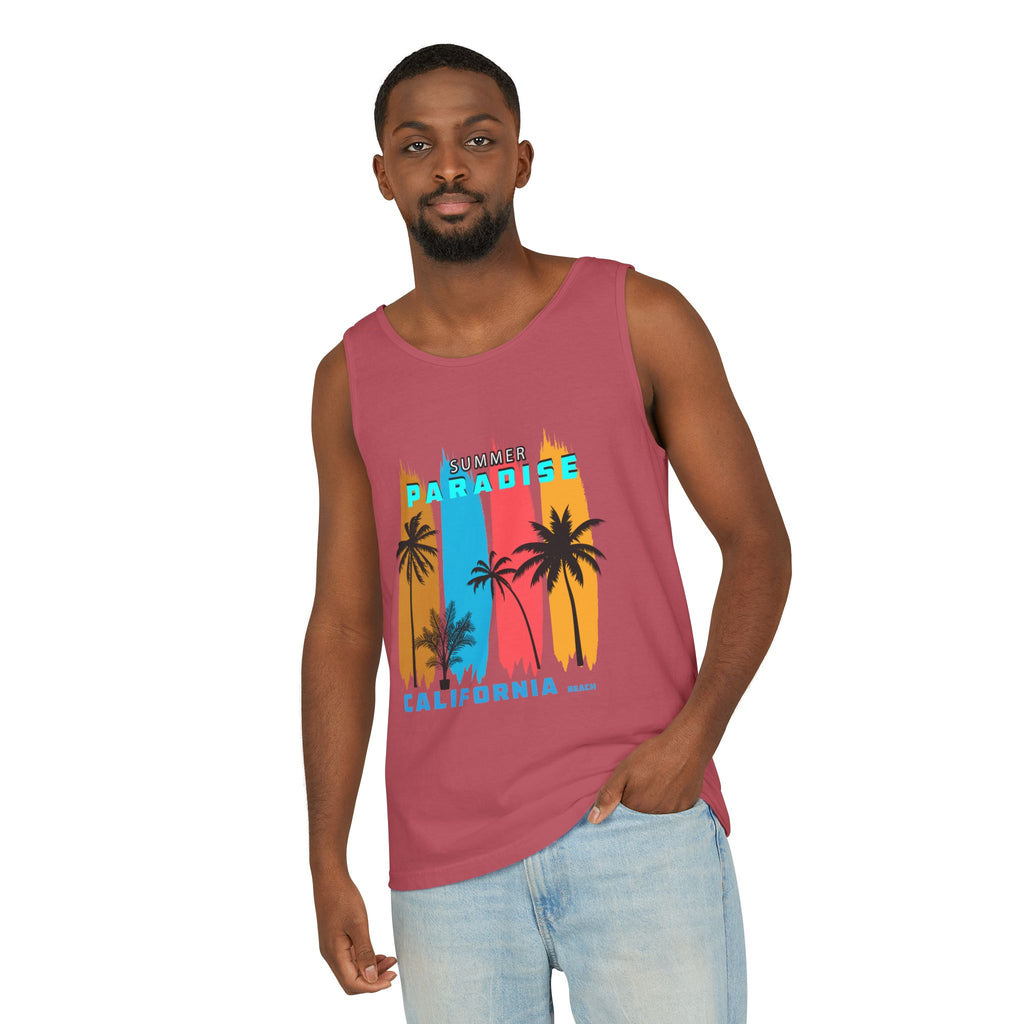 California Paradise Palm Tank Top Retro Beach Sunset Graphic
