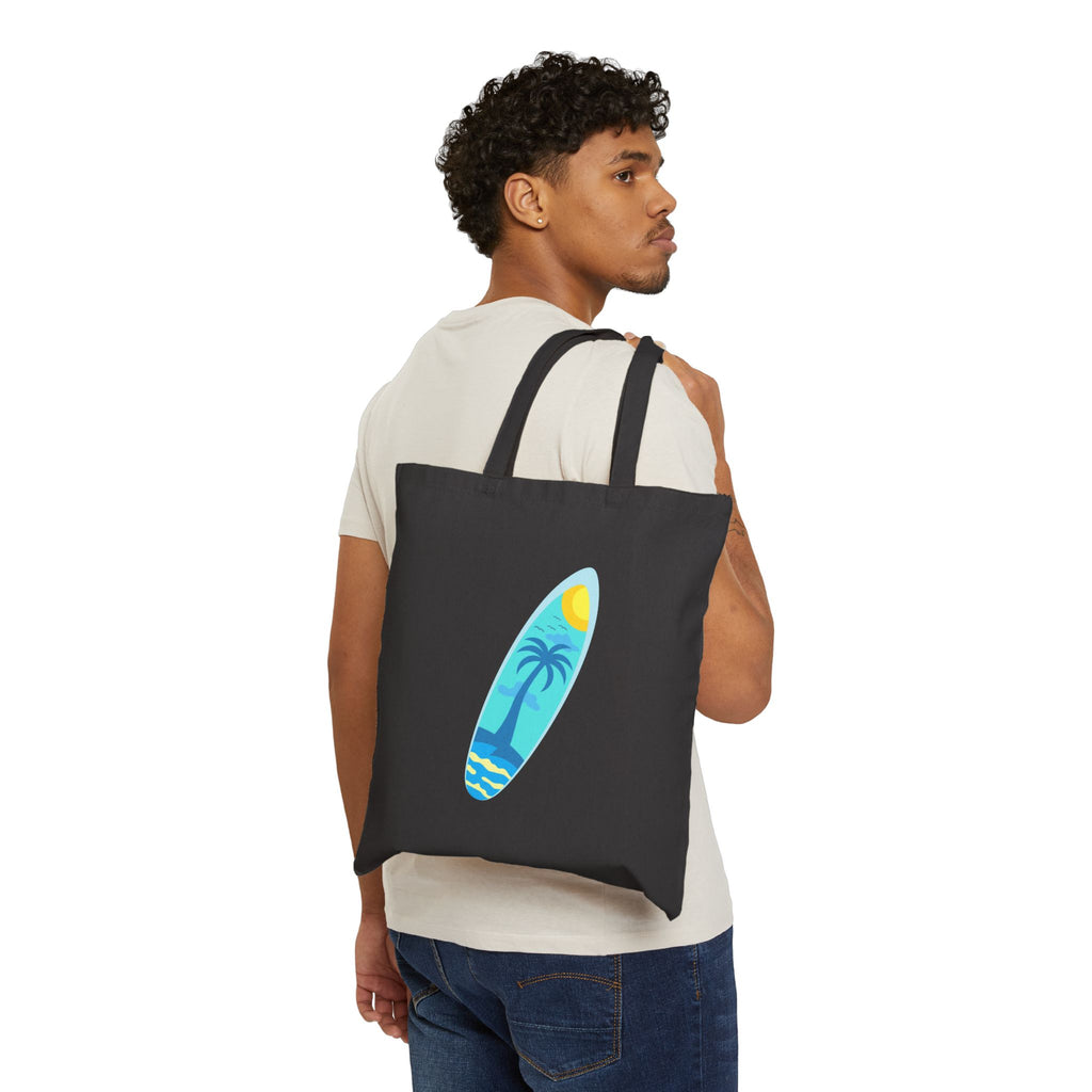 California Paradise Tote Bag  Beach Surf Canvas Tote (Palm Trees, Surfboard)