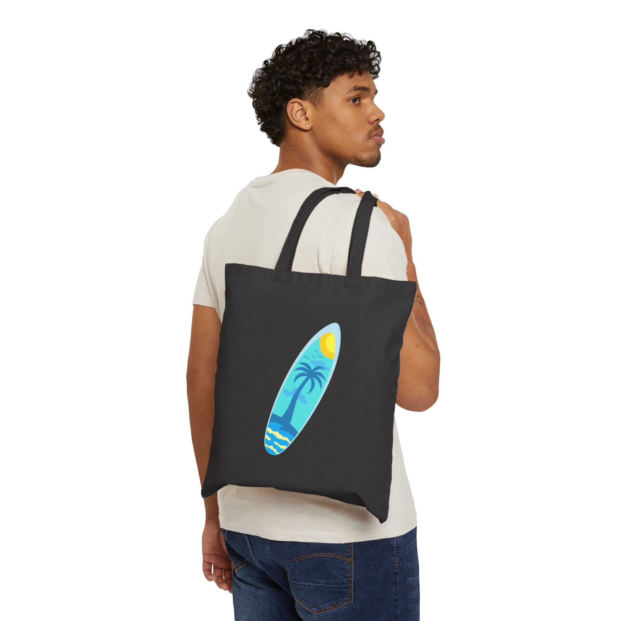 California Paradise Tote Bag  Beach Surf Canvas Tote (Palm Trees, Surfboard)