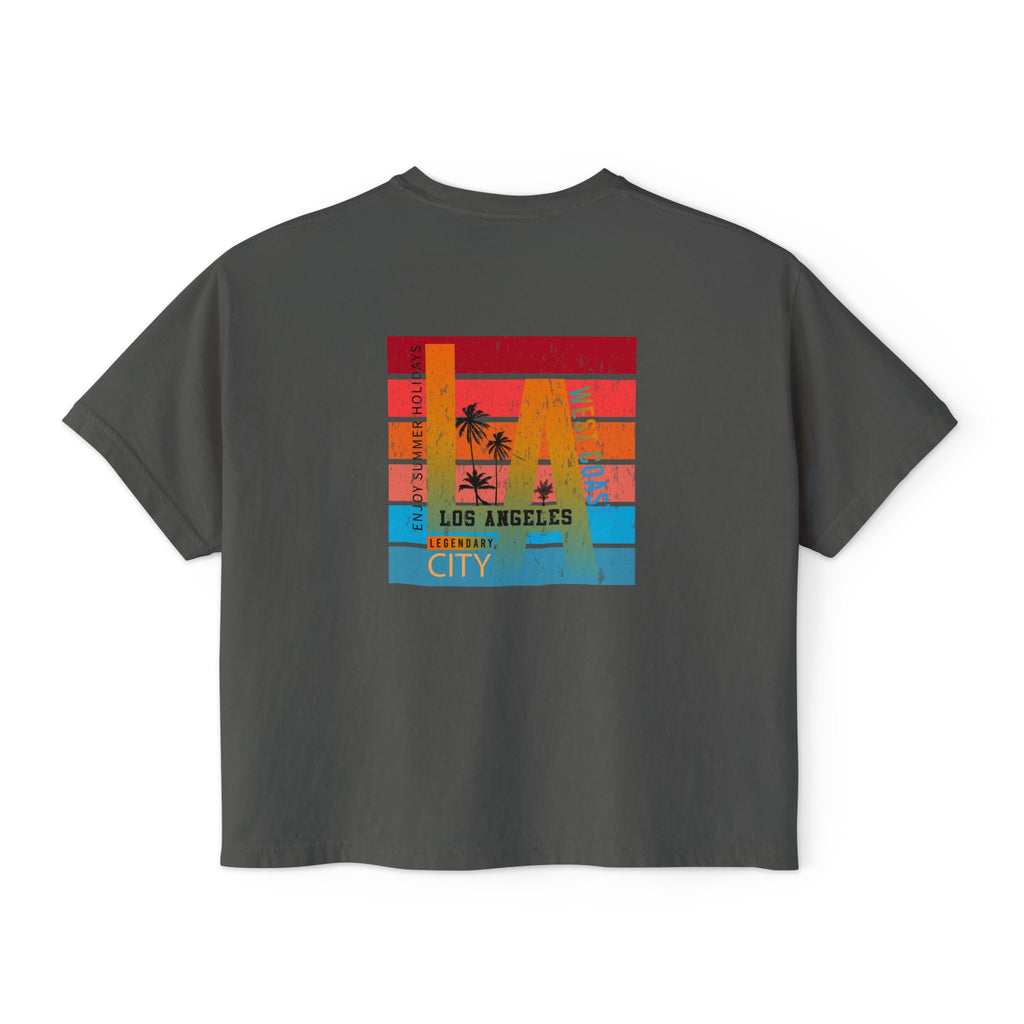Los Angeles Sunset Women's Boxy Tee  Retro Palm Tree City Graphic