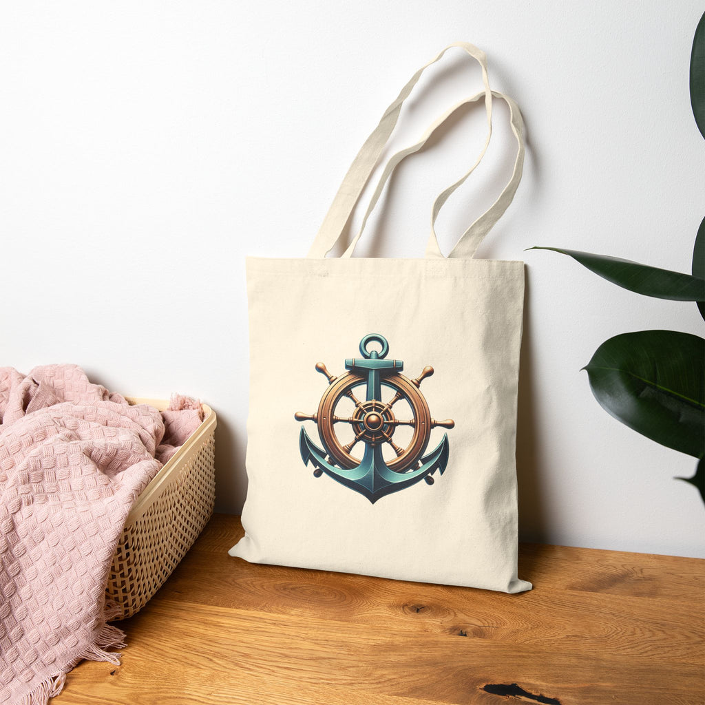Pirate Skull & Anchor Canvas Tote Bag — Nautical Pirate Beach Shopping Tote
