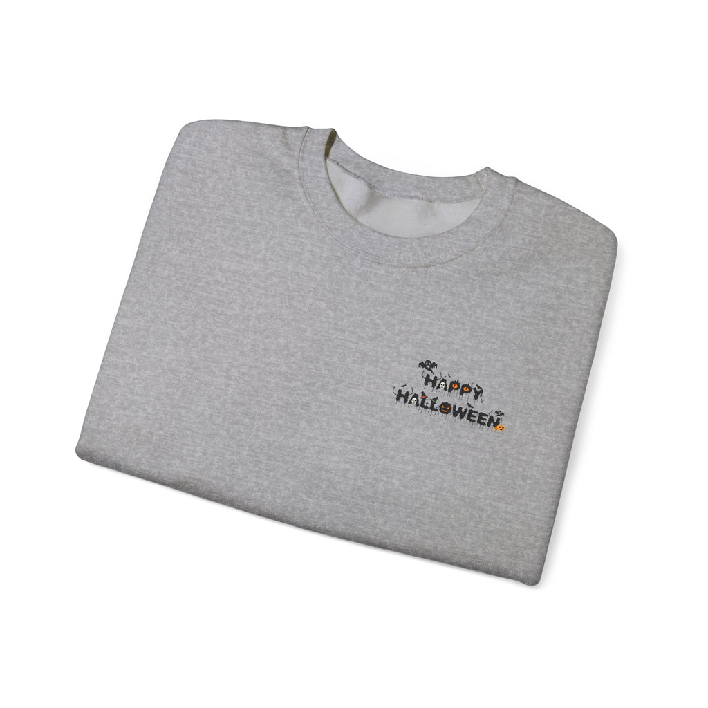 Halloween Candy Crewneck Sweatshirt — 'Happy Halloween' Jack-o'-Lantern & Candy Design