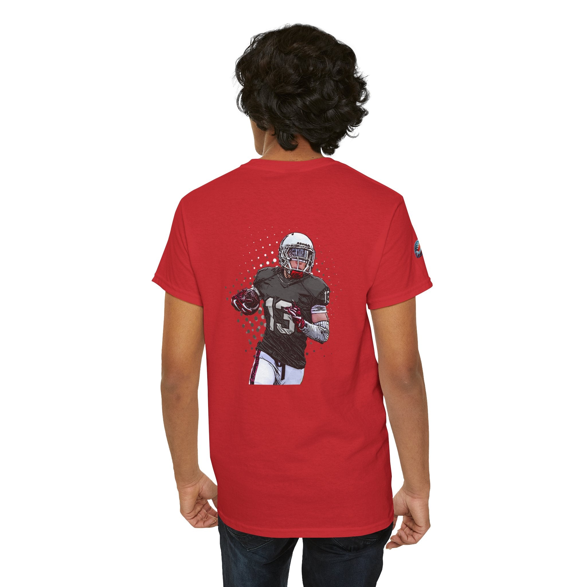 Football Player Graphic Tee  Retro Gridiron Jersey Design