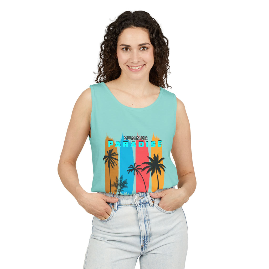California Paradise Palm Tank Top Retro Beach Sunset Graphic