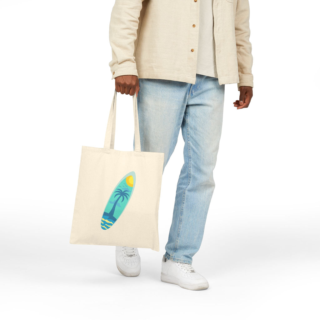 California Paradise Tote Bag  Beach Surf Canvas Tote (Palm Trees, Surfboard)