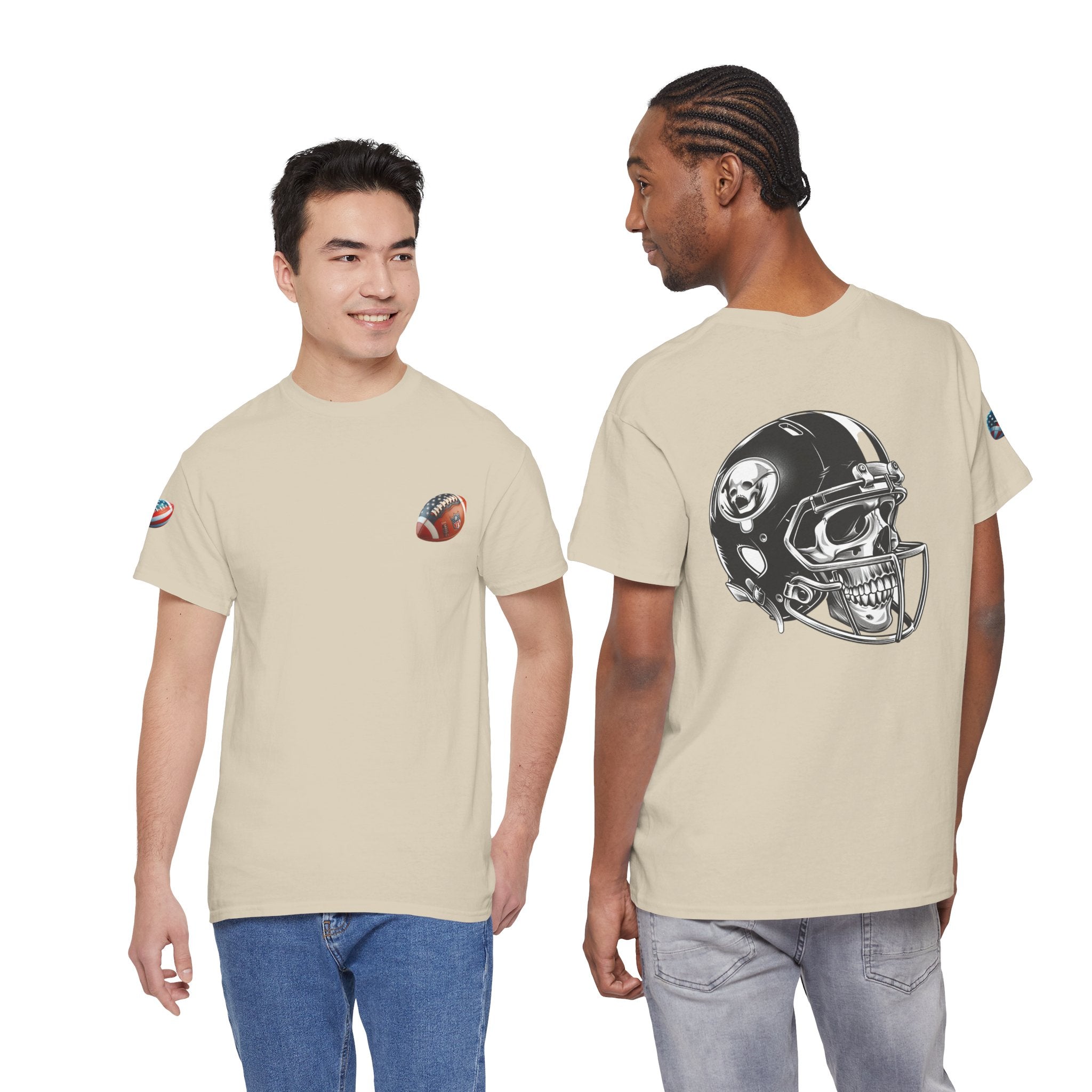 Skull Helmet Football Tee — Grunge Athletic Graphic T‑Shirt
