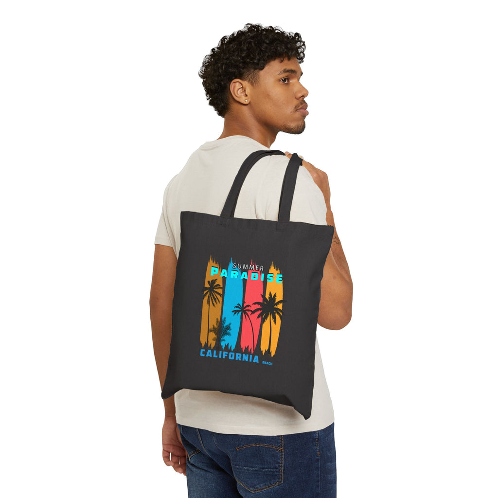 California Paradise Tote Bag  Beach Surf Canvas Tote (Palm Trees, Surfboard)