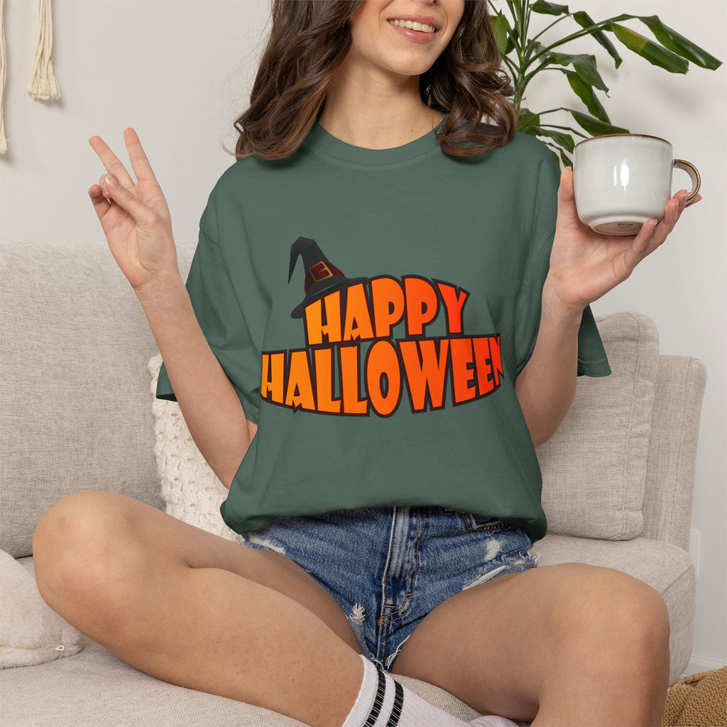 Halloween Icons T-Shirt — "Happy Halloween" Graphic Tee with Spooky Back Illustrations