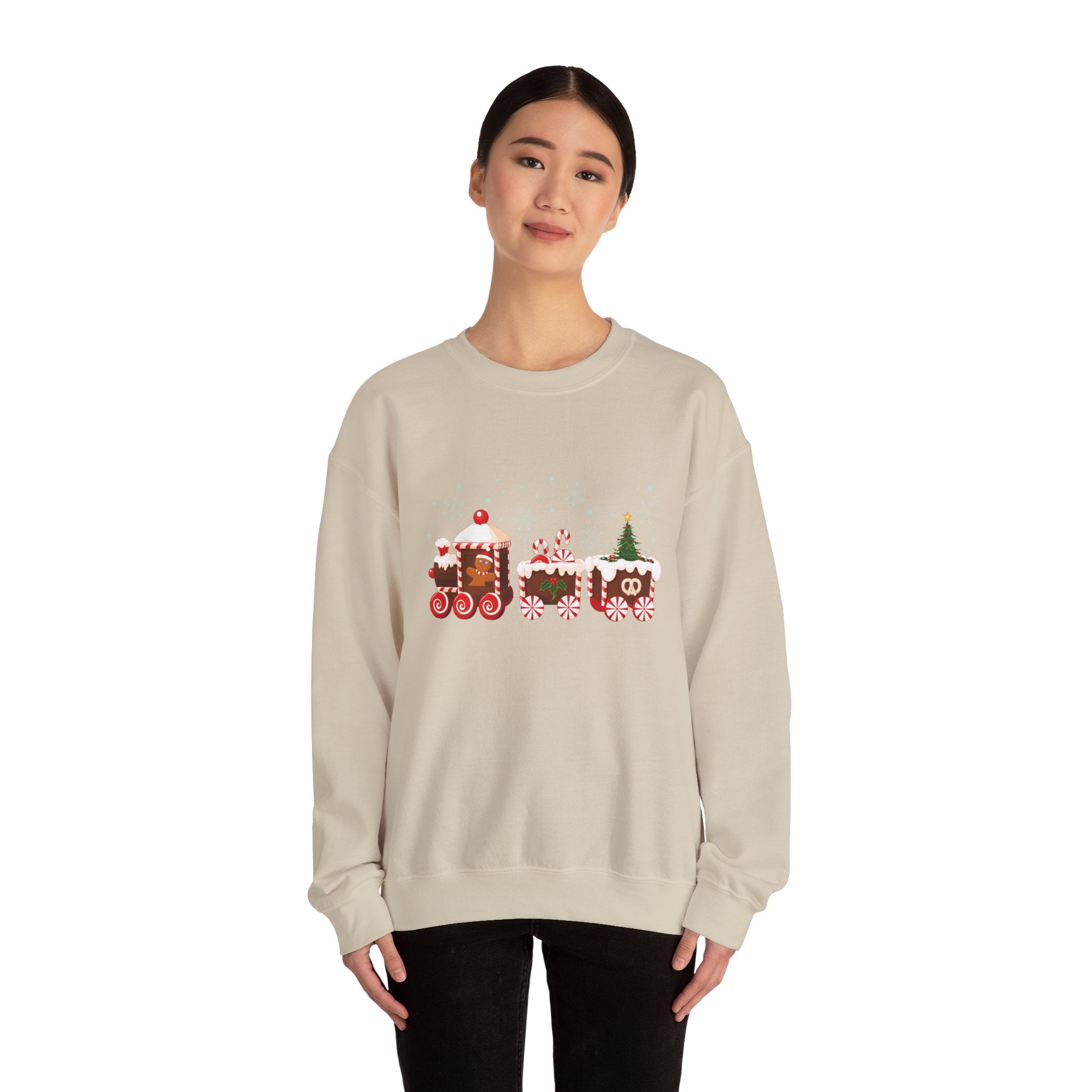 Gingerbread Train crewneck sweatshirt | Merry Christmas back print