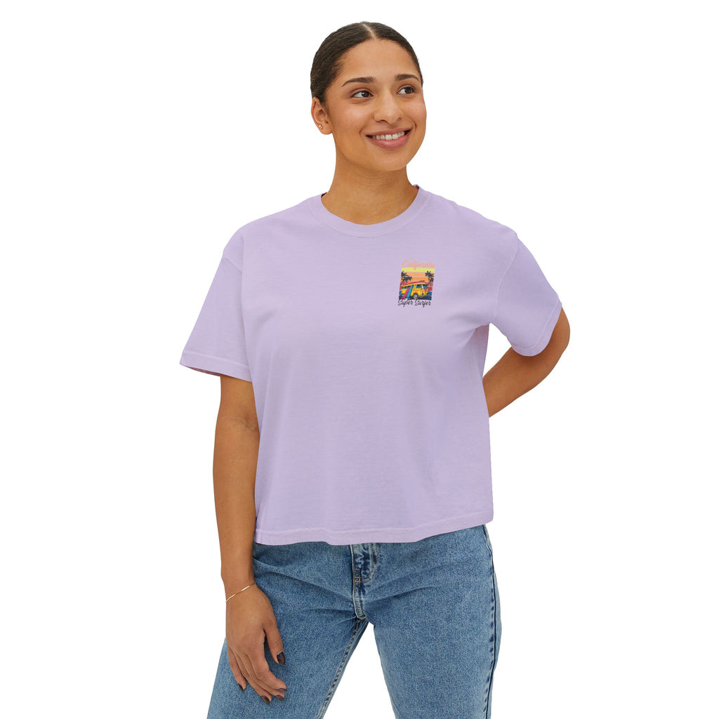 Los Angeles Sunset Women's Boxy Tee  Retro Palm Tree City Graphic