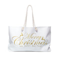 Merry Christmas script with reindeer Weekender Bag | holiday gold typography