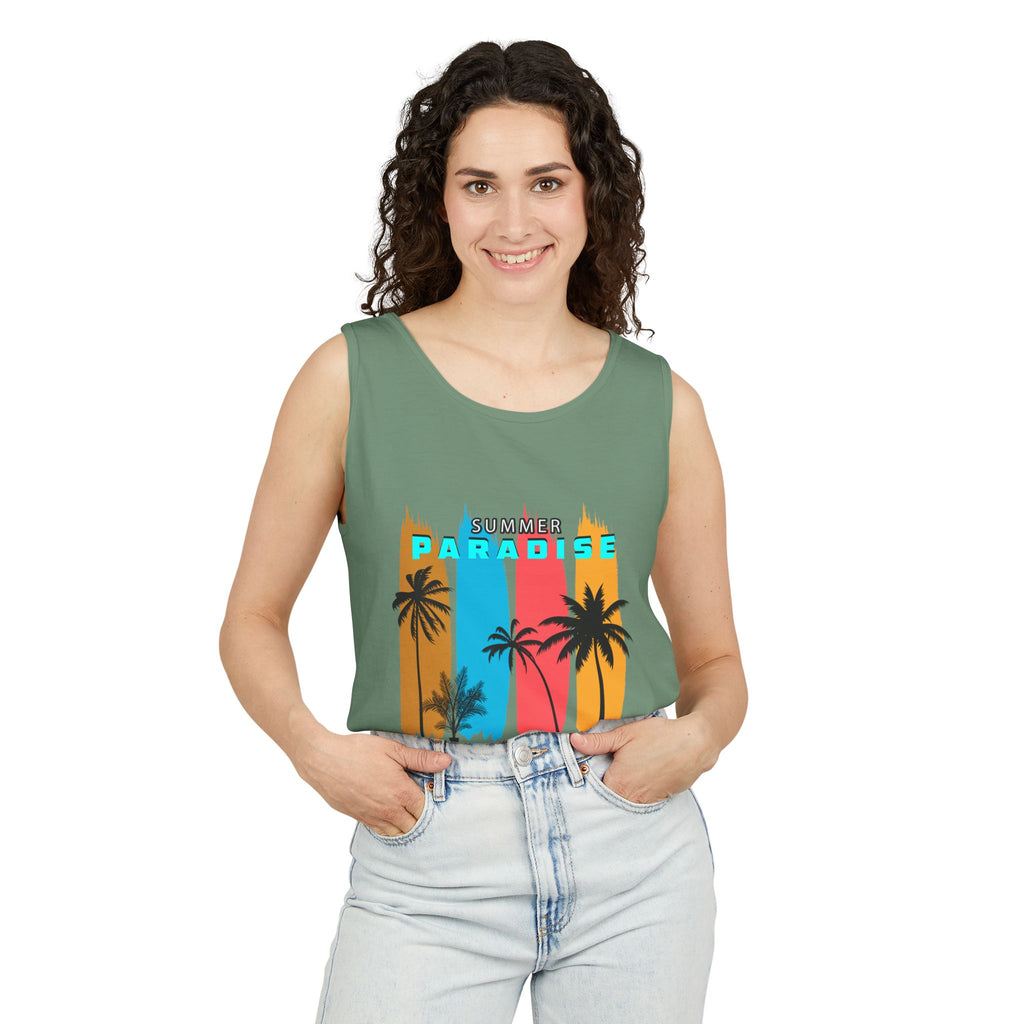 California Paradise Palm Tank Top Retro Beach Sunset Graphic