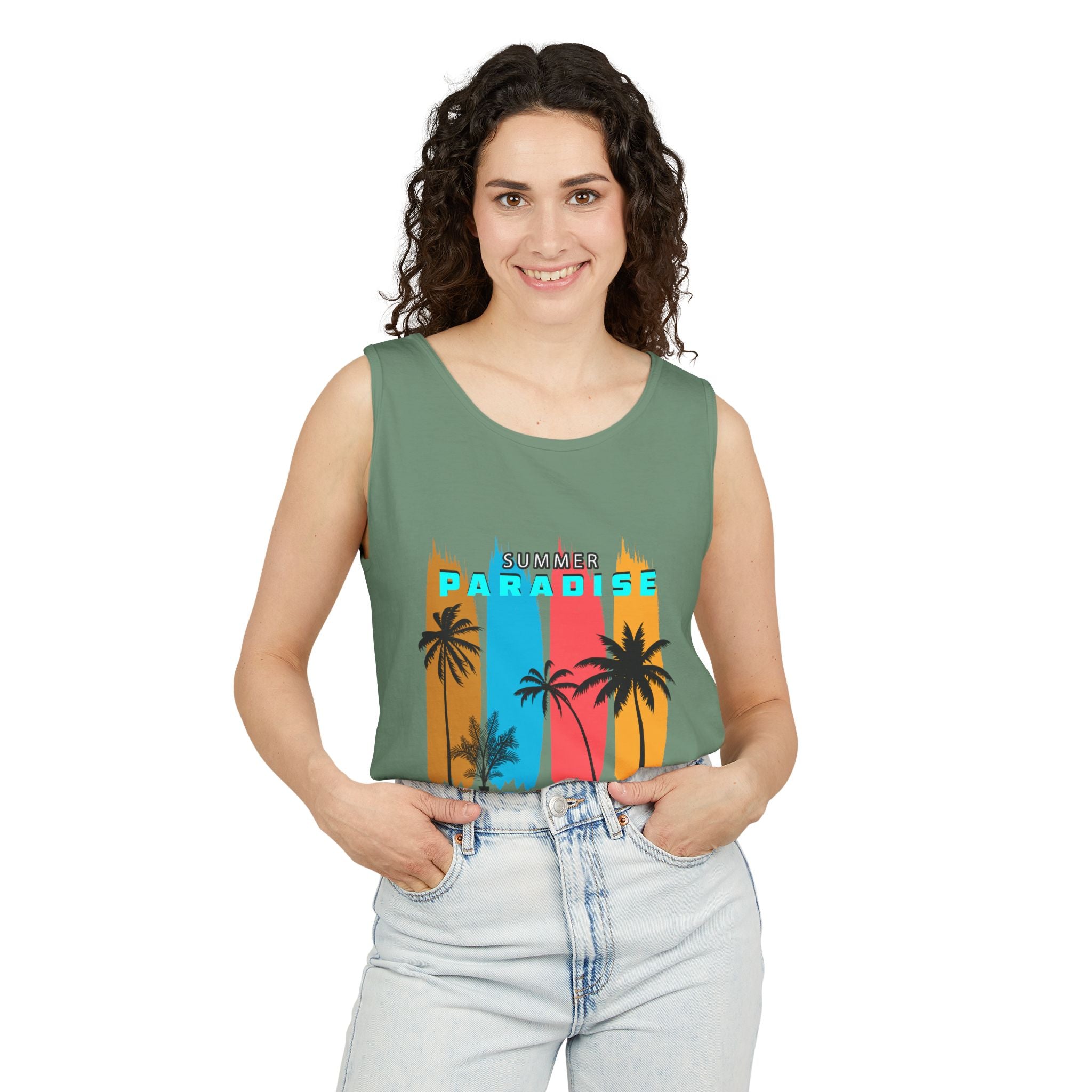 California Paradise Palm Tank Top Retro Beach Sunset Graphic
