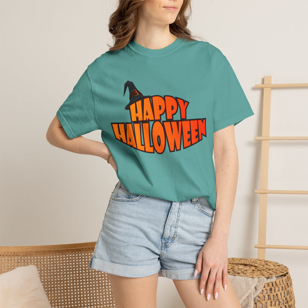 Halloween Icons T-Shirt — "Happy Halloween" Graphic Tee with Spooky Back Illustrations