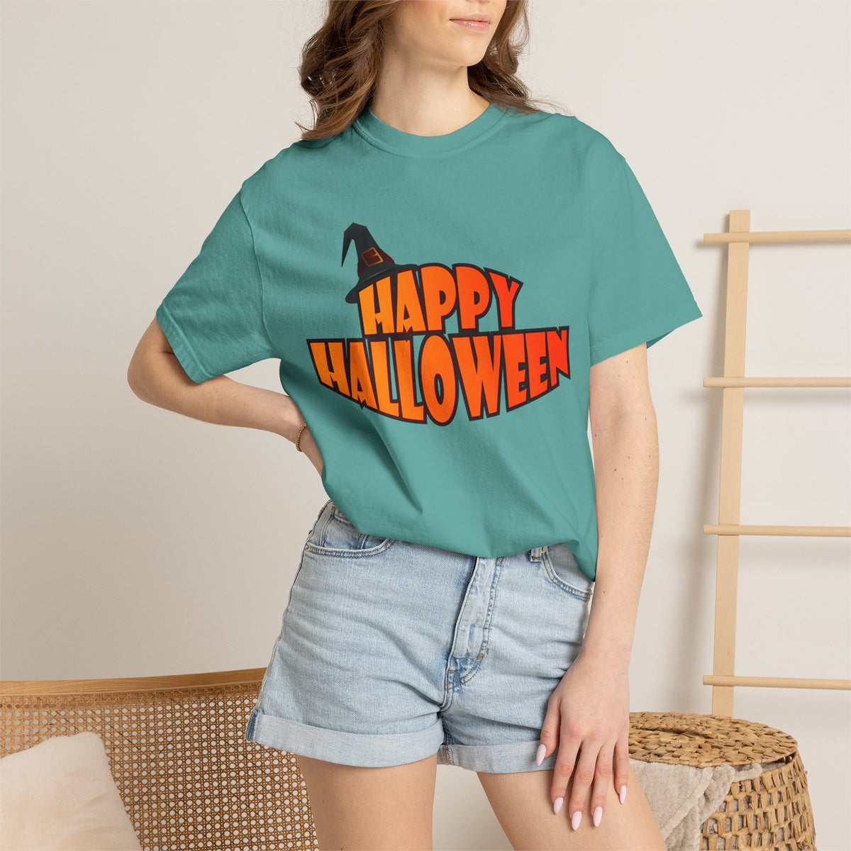 Halloween Icons T-Shirt — "Happy Halloween" Graphic Tee with Spooky Back Illustrations