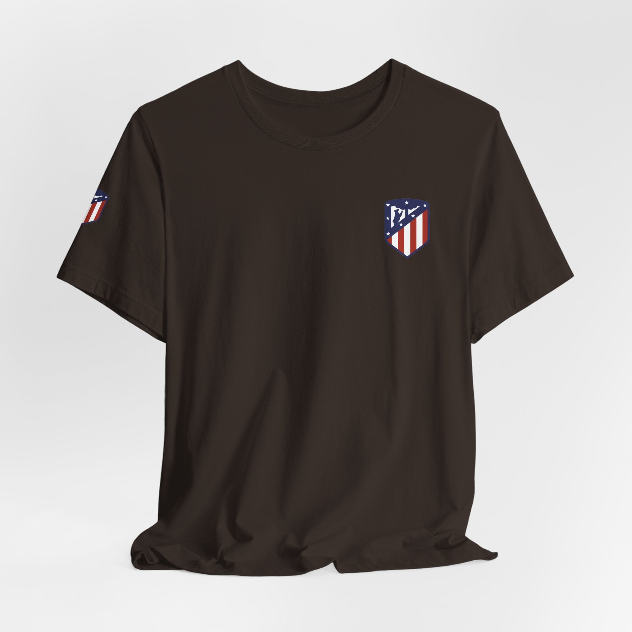 Atletico Madrid Shield T-Shirt Front Chest & Sleeve Logo Soccer Tee