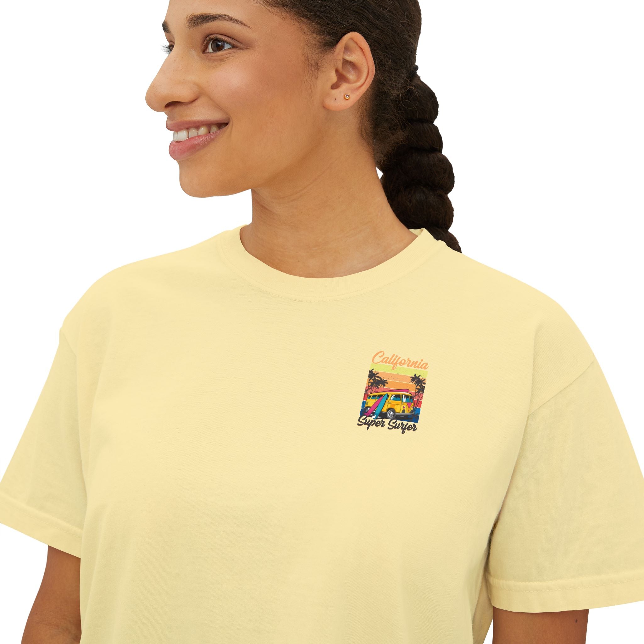 Los Angeles Sunset Women's Boxy Tee  Retro Palm Tree City Graphic
