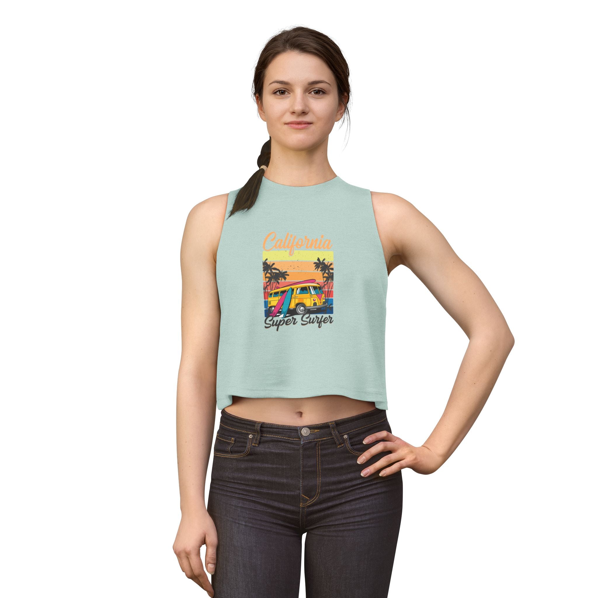 California Super Surfer Crop Top Retro Beach Van Surf Graphic