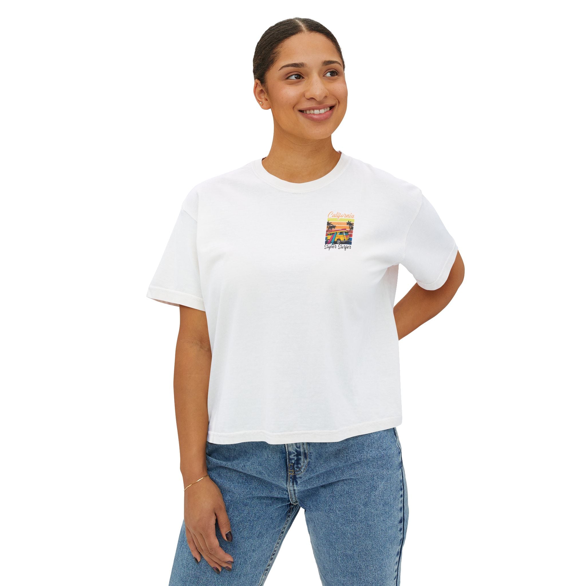 Los Angeles Sunset Women's Boxy Tee  Retro Palm Tree City Graphic