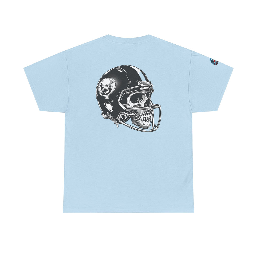 Skull Helmet Football Tee — Grunge Athletic Graphic T‑Shirt