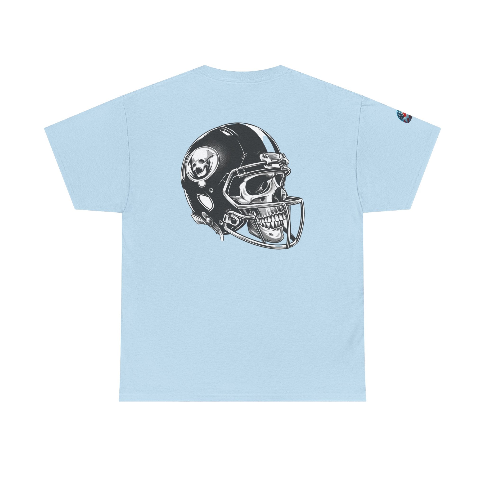 Skull Helmet Football Tee — Grunge Athletic Graphic T‑Shirt