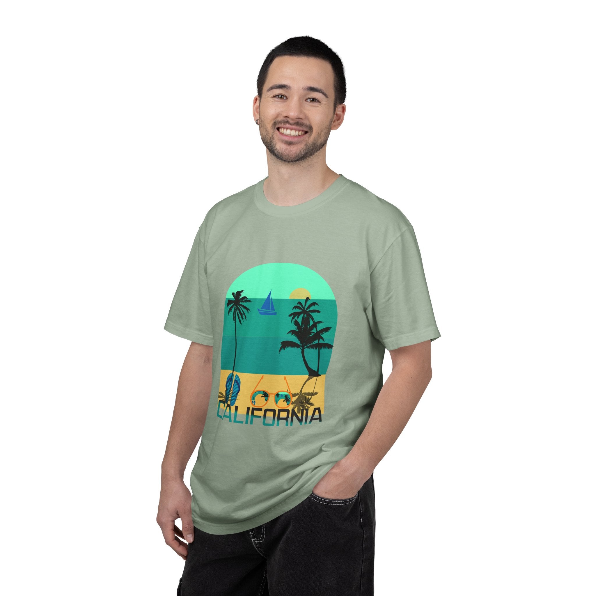 California Beach Surf T-Shirt  Retro Palm Trees & ‘SURFING’ Graphic