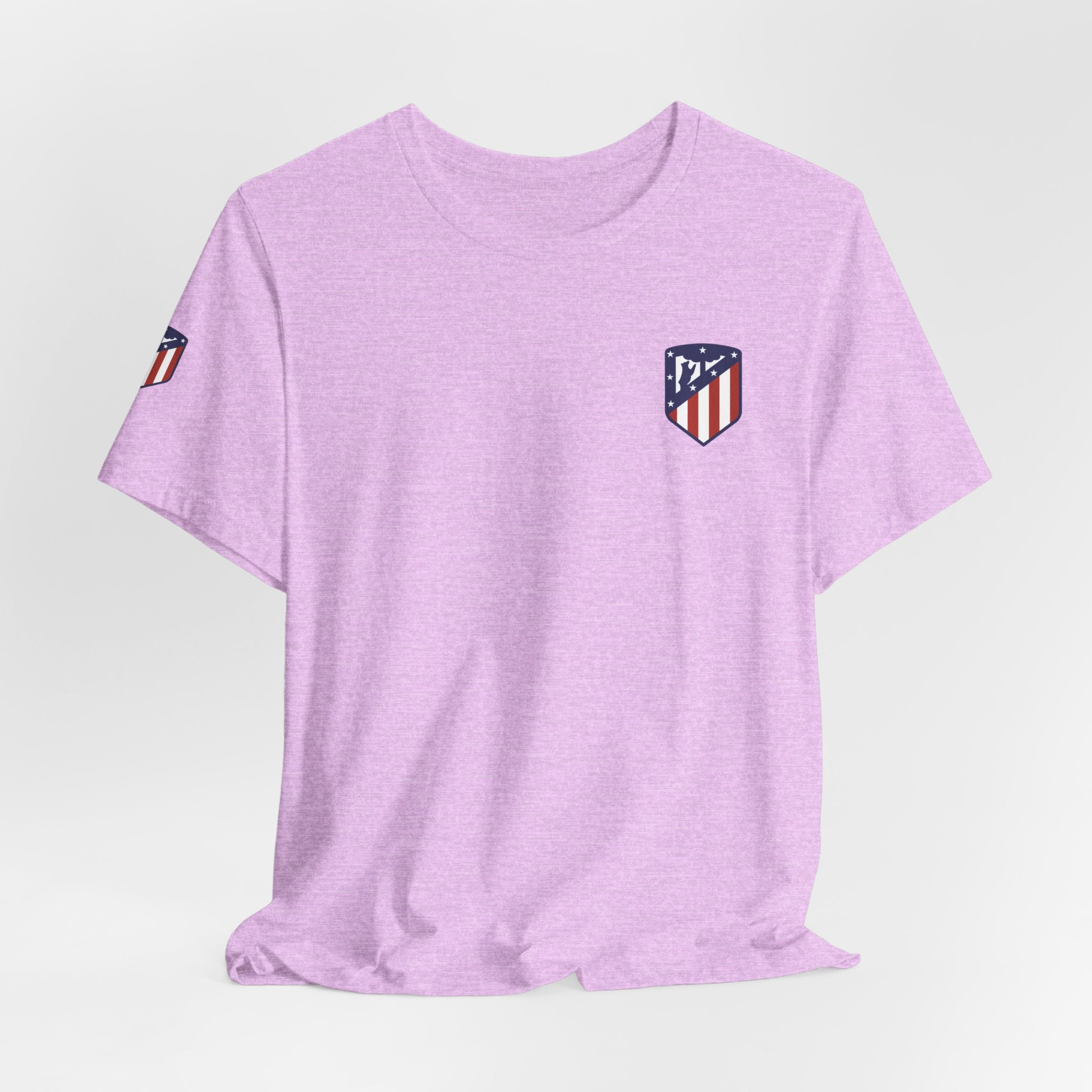Atletico Madrid Shield T-Shirt Front Chest & Sleeve Logo Soccer Tee