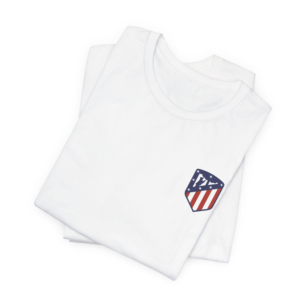 Atletico Madrid Shield T-Shirt Front Chest & Sleeve Logo Soccer Tee