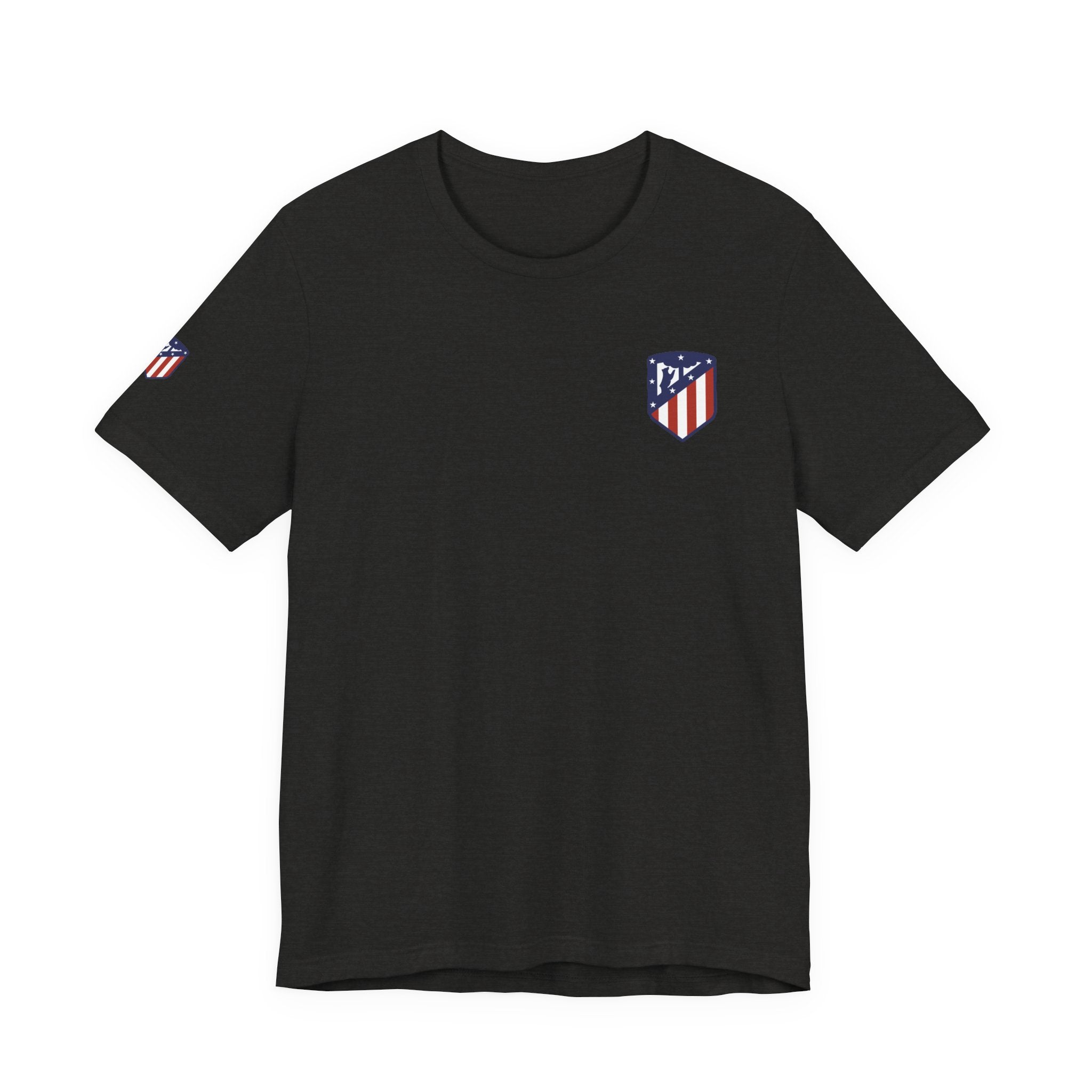 Atletico Madrid Shield T-Shirt Front Chest & Sleeve Logo Soccer Tee