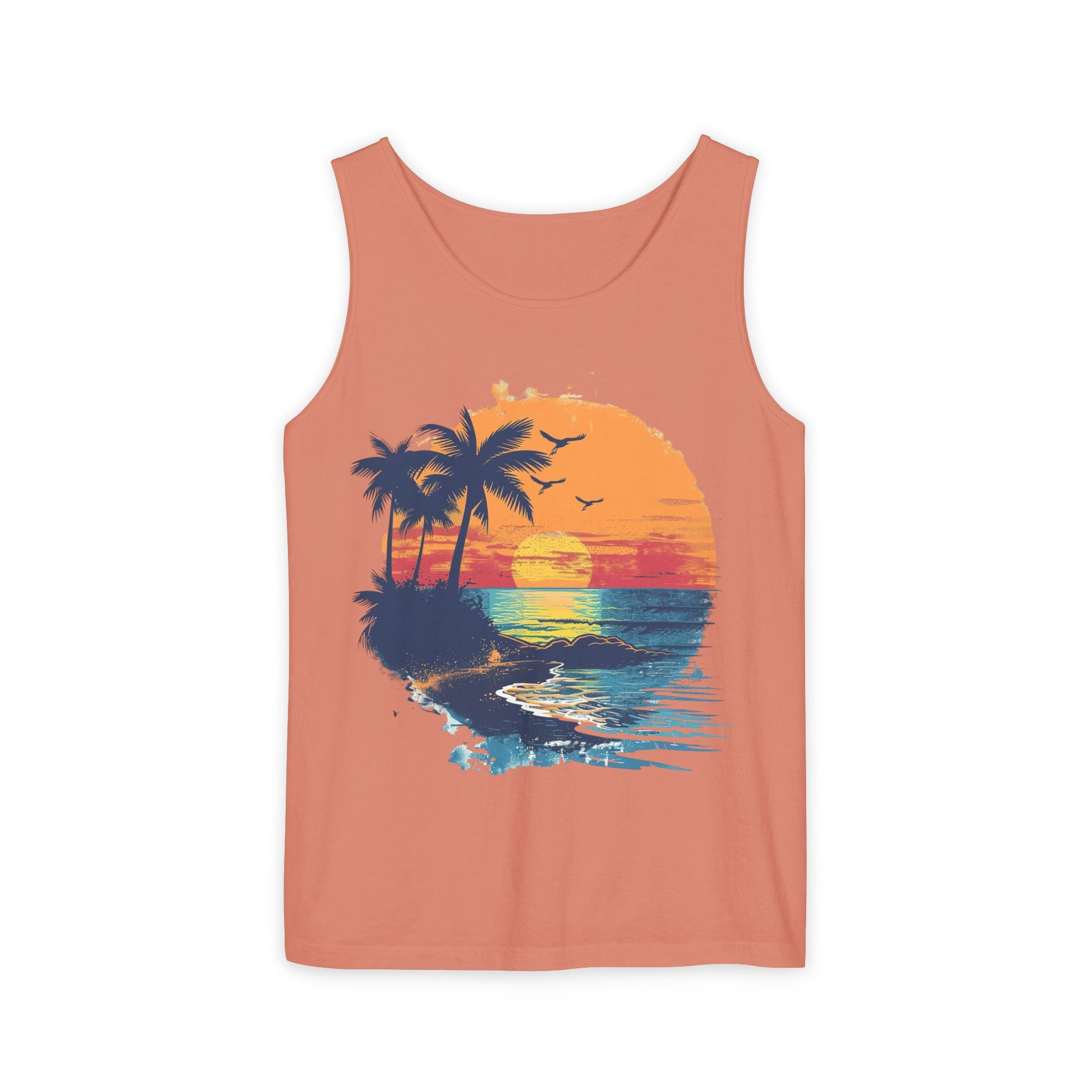 Tropical Sunset Tank Top Palm Tree Beach Graphic Tank