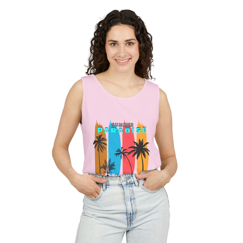 California Paradise Palm Tank Top Retro Beach Sunset Graphic