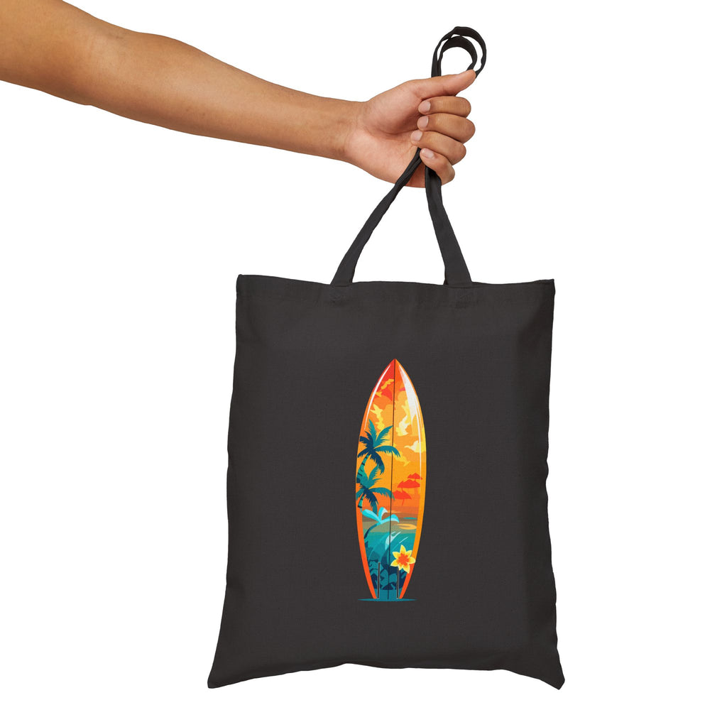 Venice Beach Surf Tote  Canvas Beach Bag with Sunset Palm & Surfboard Design