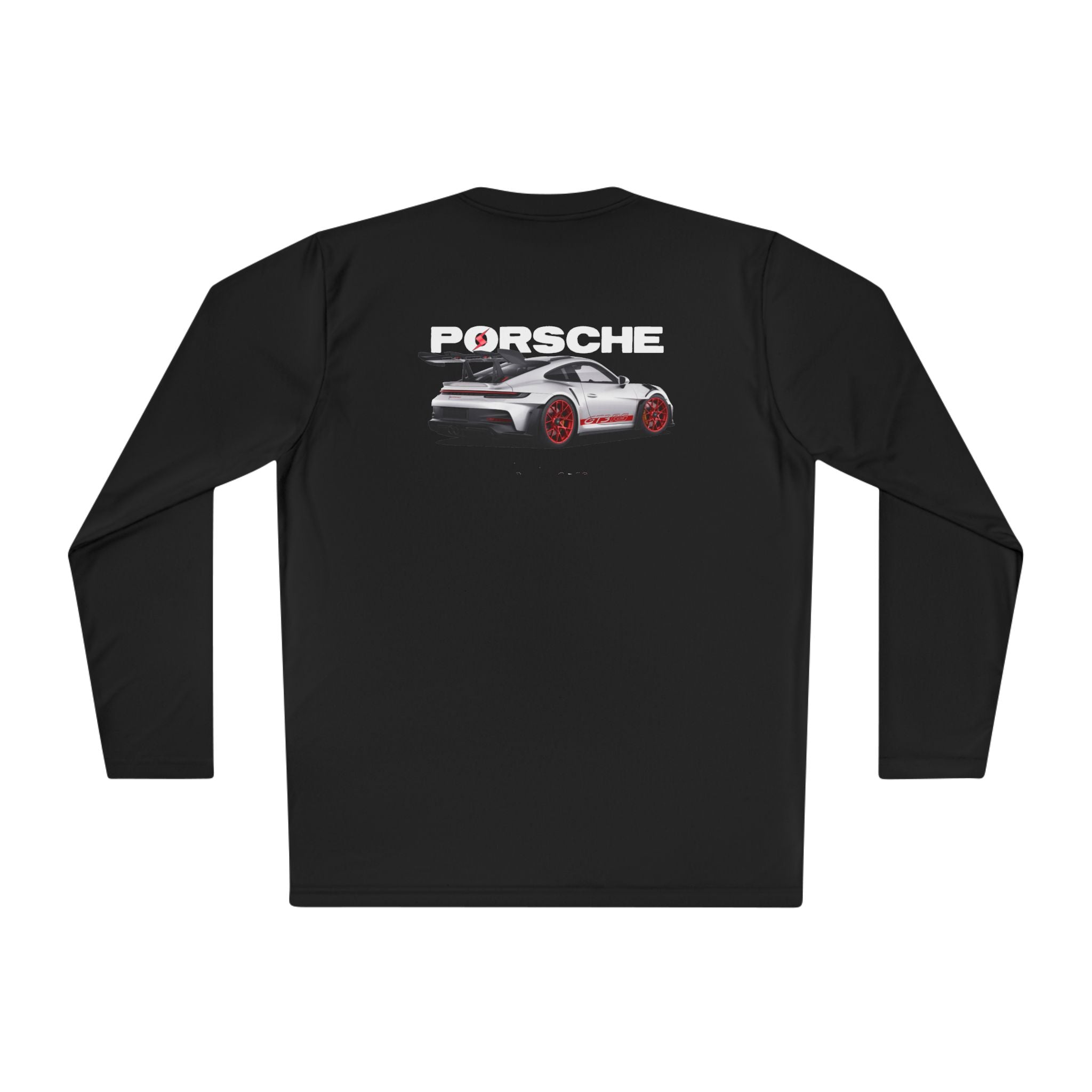 Porsche Racing Graphic Long Sleeve Tee Sports Car Crest and Rear View Print