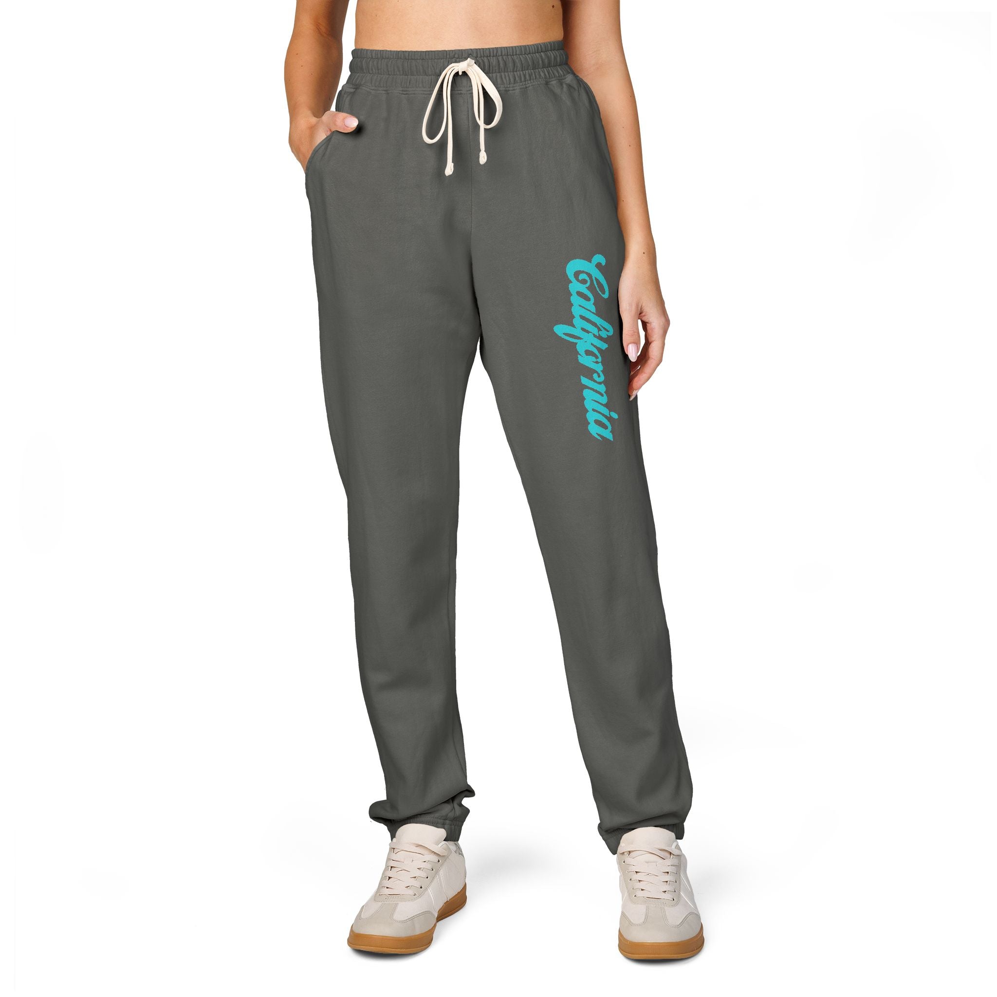 Fleece Sweatpants with Teal 'Endurance' Script Lightweight Garment-Dyed Joggers