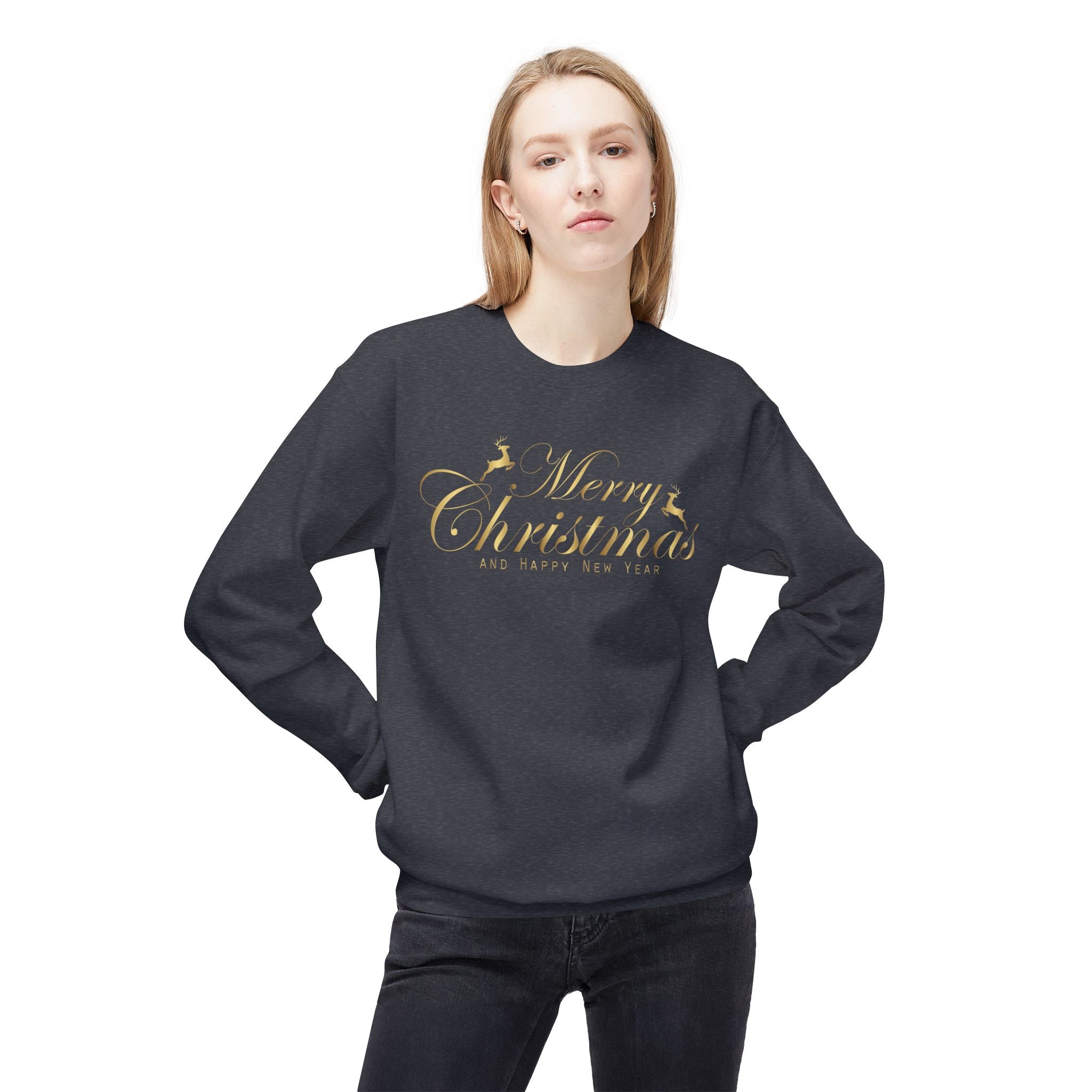 Merry Christmas gold script Sweatshirt Holiday Noel glitter lettering