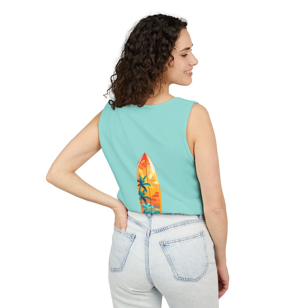 California Paradise Palm Tank Top Retro Beach Sunset Graphic