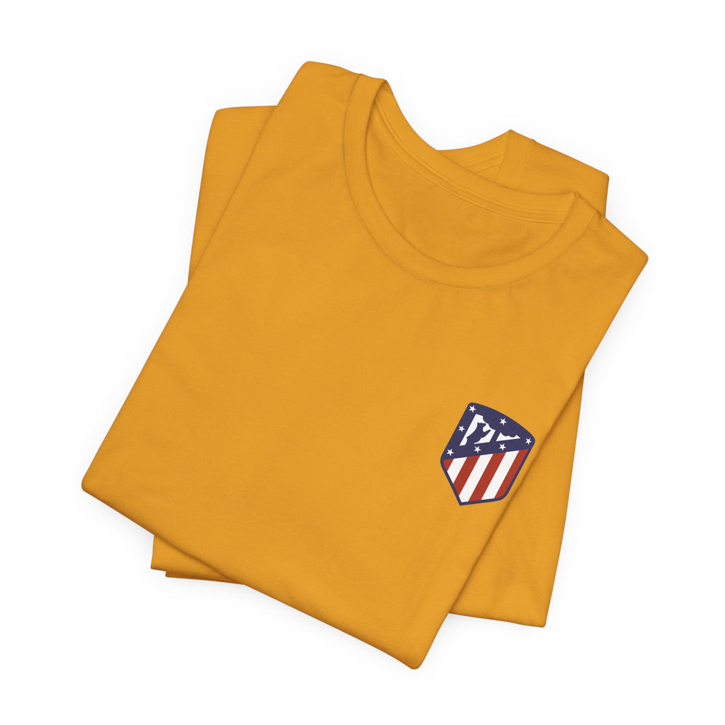 Atletico Madrid Shield T-Shirt Front Chest & Sleeve Logo Soccer Tee