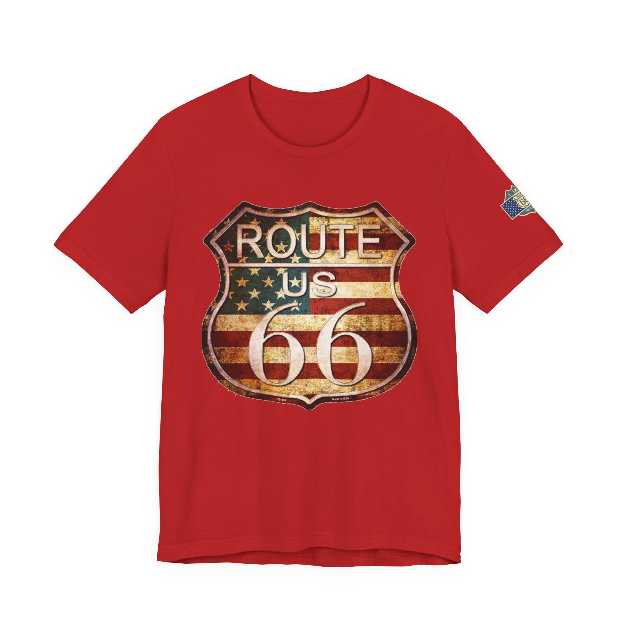 Route 66 Shield Tee Vintage American Flag Road Sign