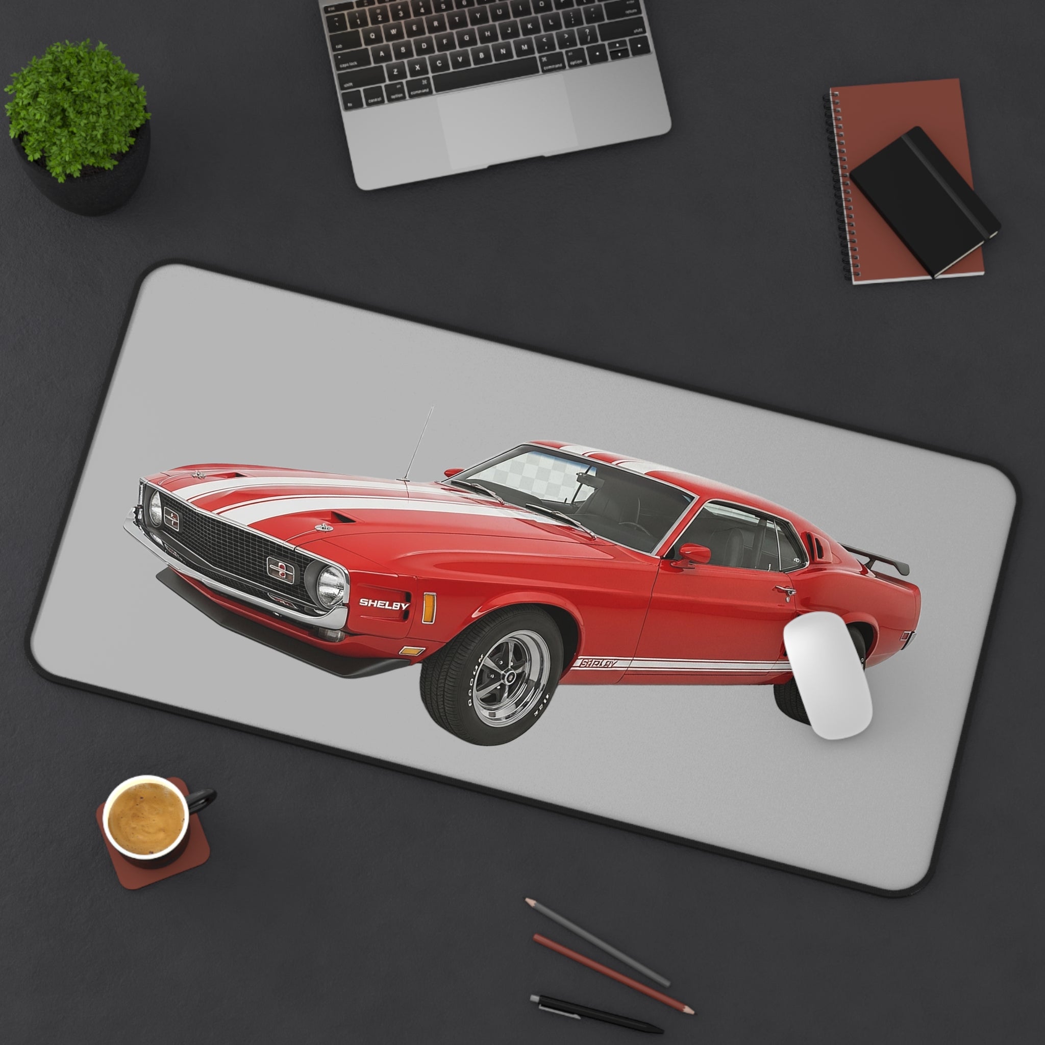 Classic Red Mustang Desk Mat — Vintage Muscle Car Mouse Pad