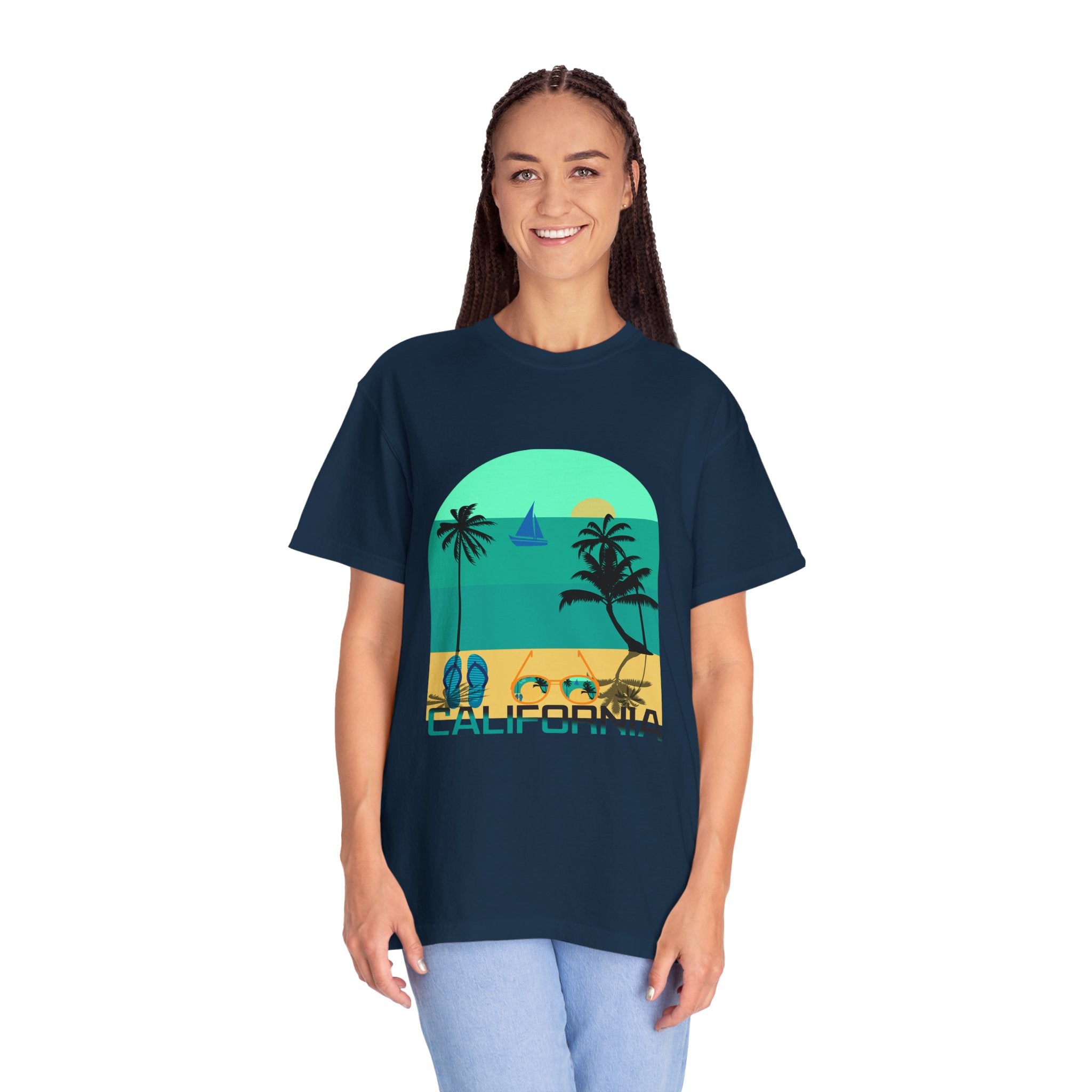 California Beach Surf T-Shirt  Retro Palm Trees & ‘SURFING’ Graphic
