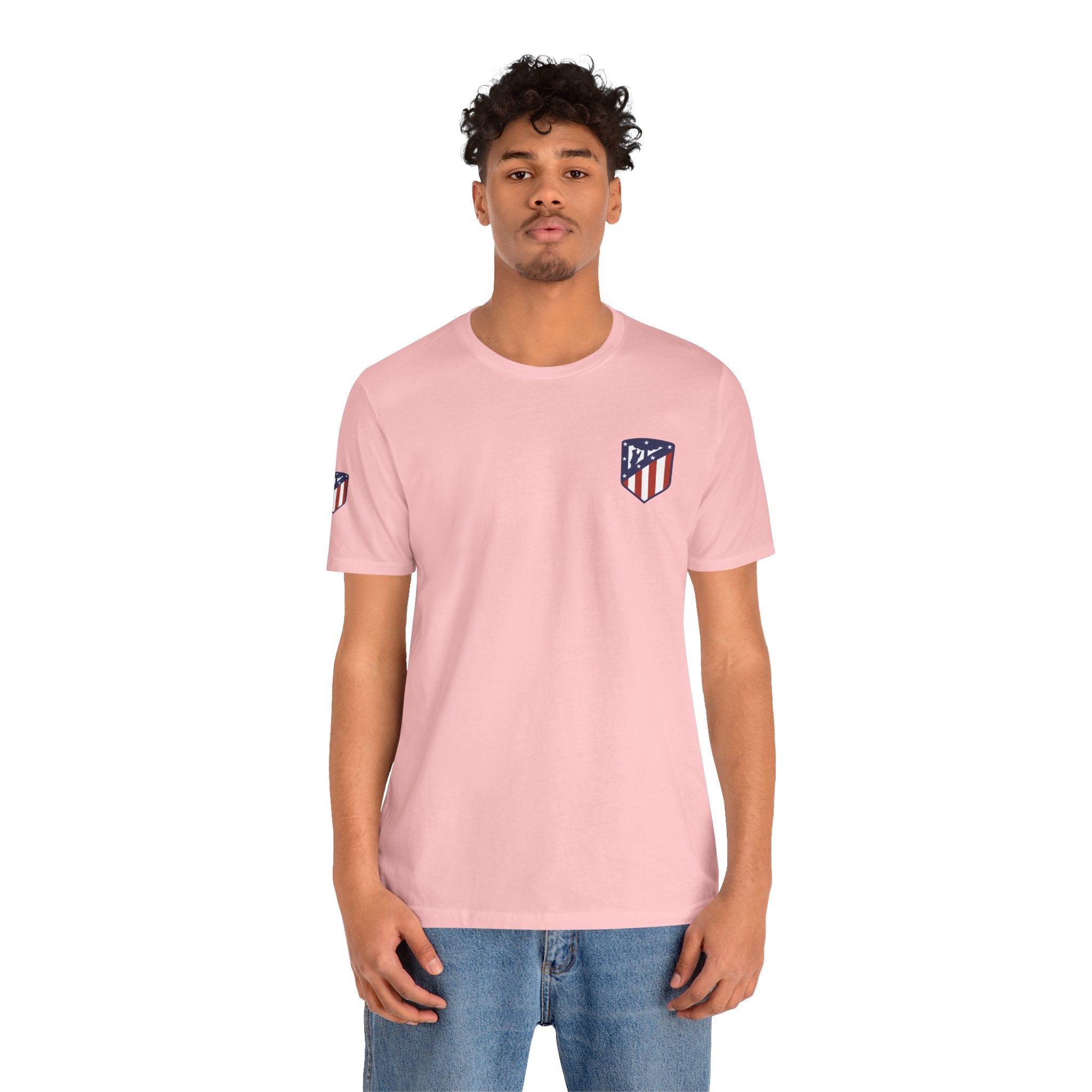 Atletico Madrid Shield T-Shirt Front Chest & Sleeve Logo Soccer Tee