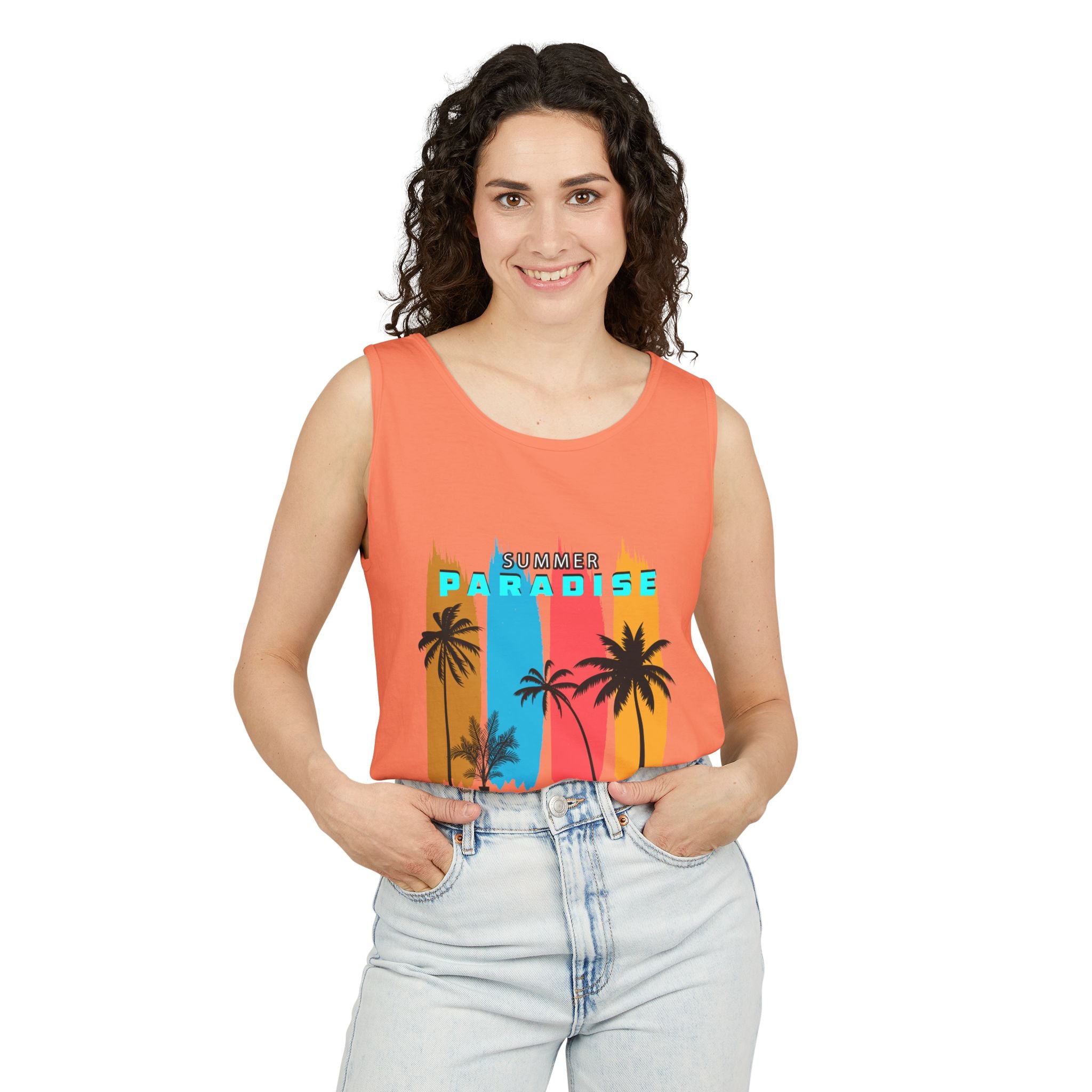 California Paradise Palm Tank Top Retro Beach Sunset Graphic
